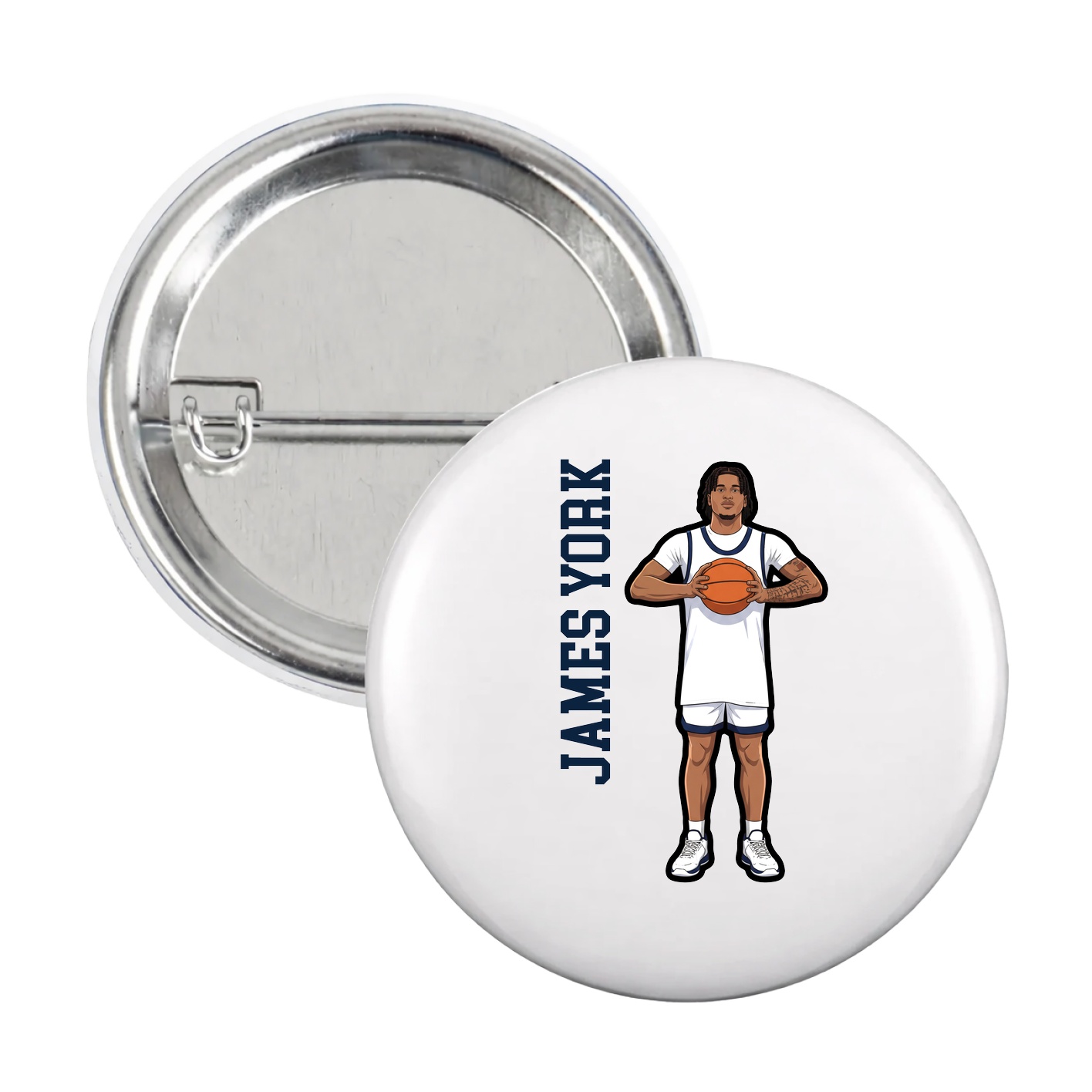 Game Day Button — Name Vertical in White