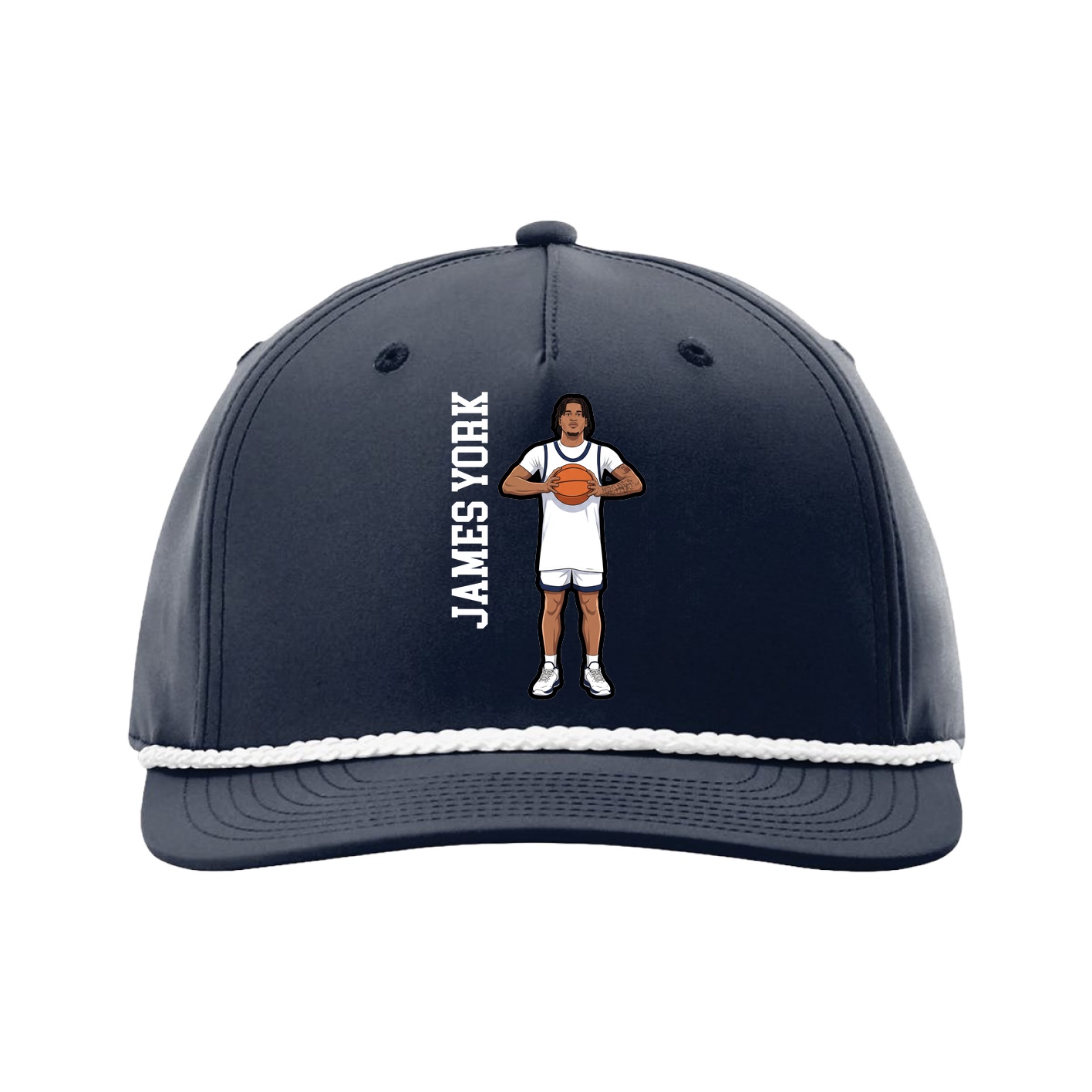 Five-Panel Classic Rope Cap — Name Vertical in Navy