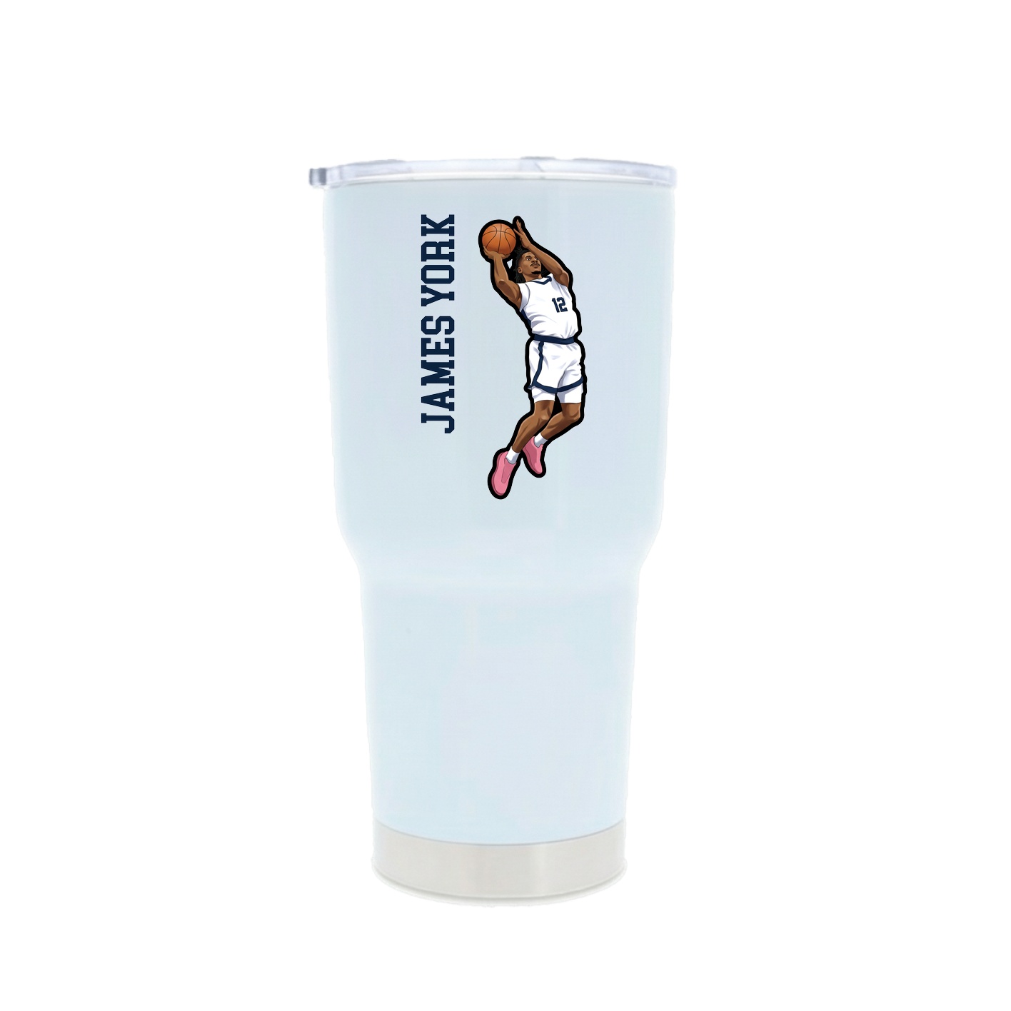 30oz Stainless Steel Tumbler — Name Vertical in White