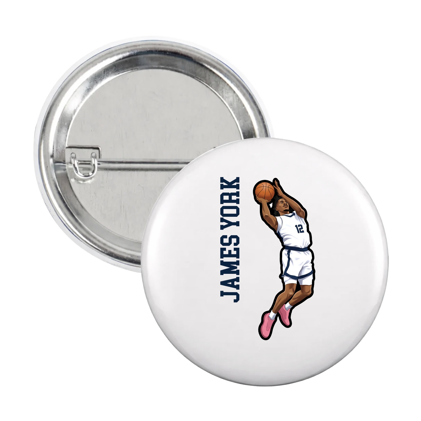 Game Day Button — Name Vertical in White