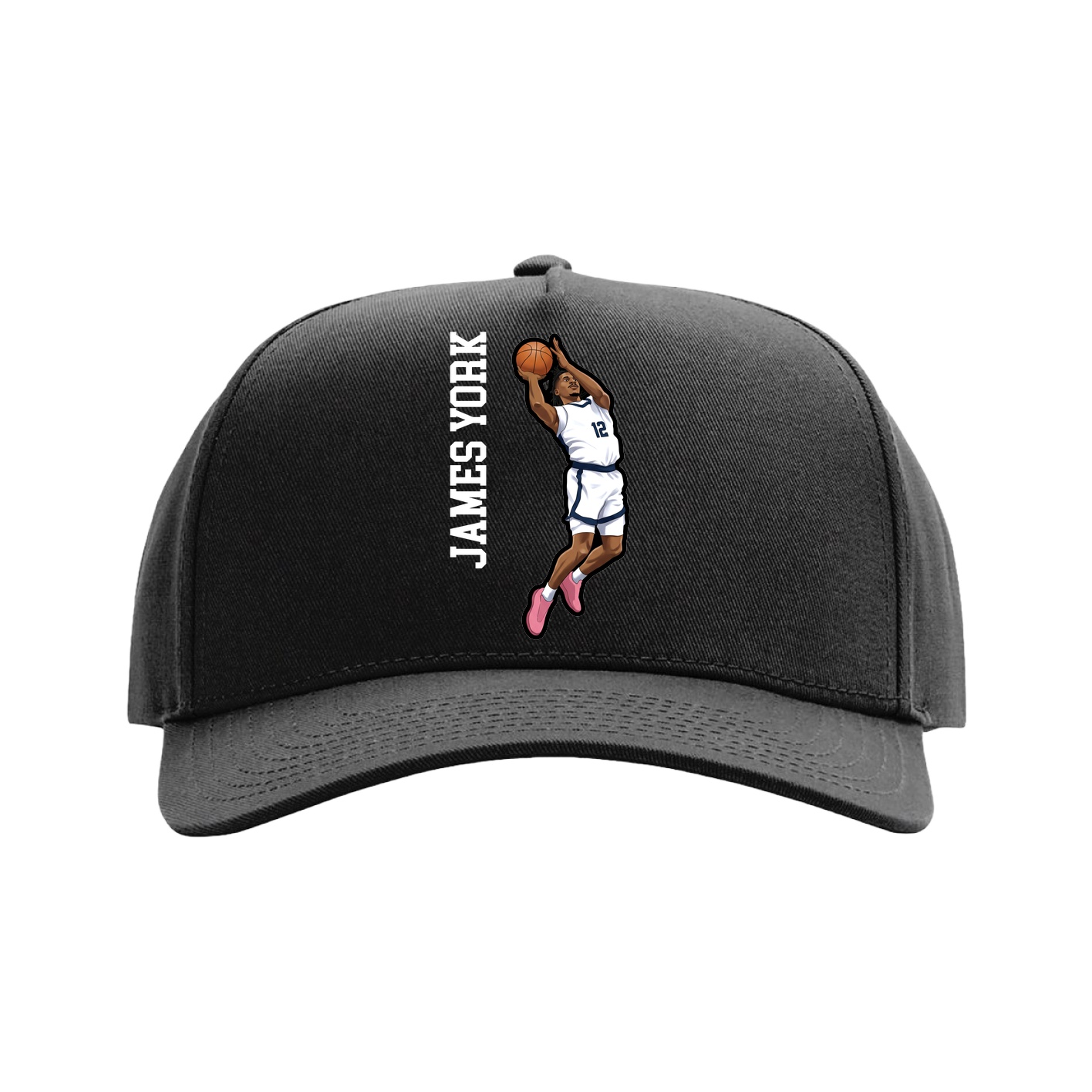 Full Fabric Five-Panel Champ Cap — Name Vertical in Black