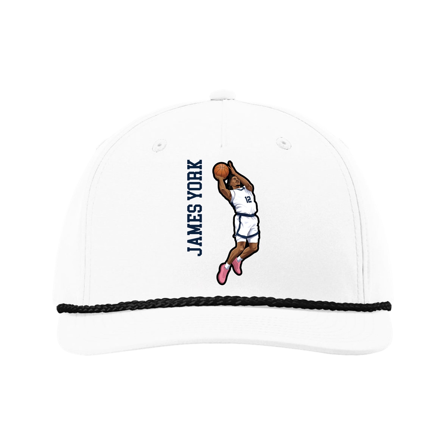 Five-Panel Classic Rope Cap — Name Vertical in White