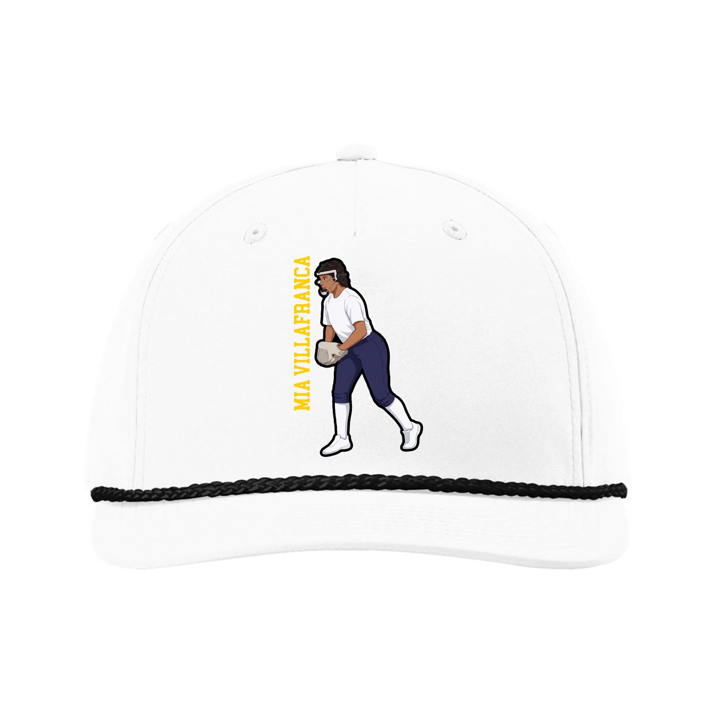 Five-Panel Classic Rope Cap — Name Vertical in White