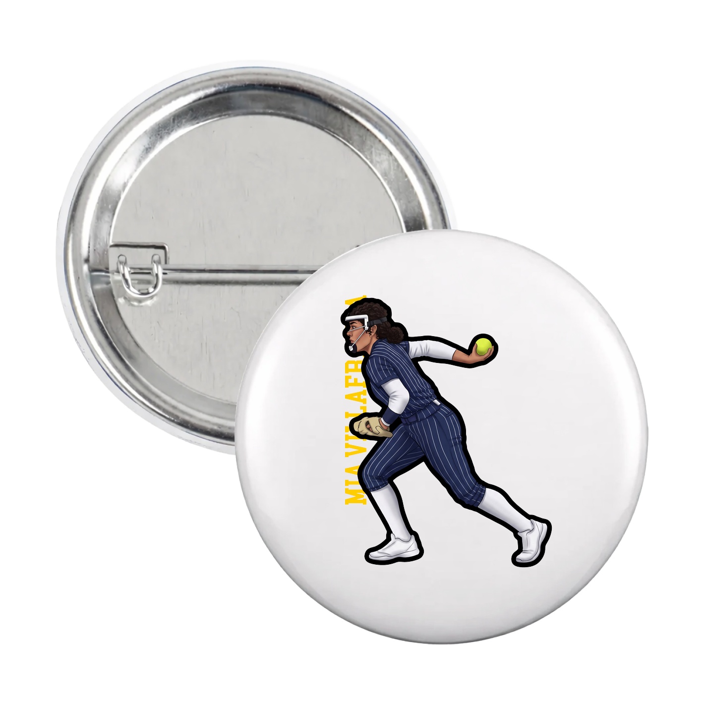 Game Day Button — Name Vertical in White