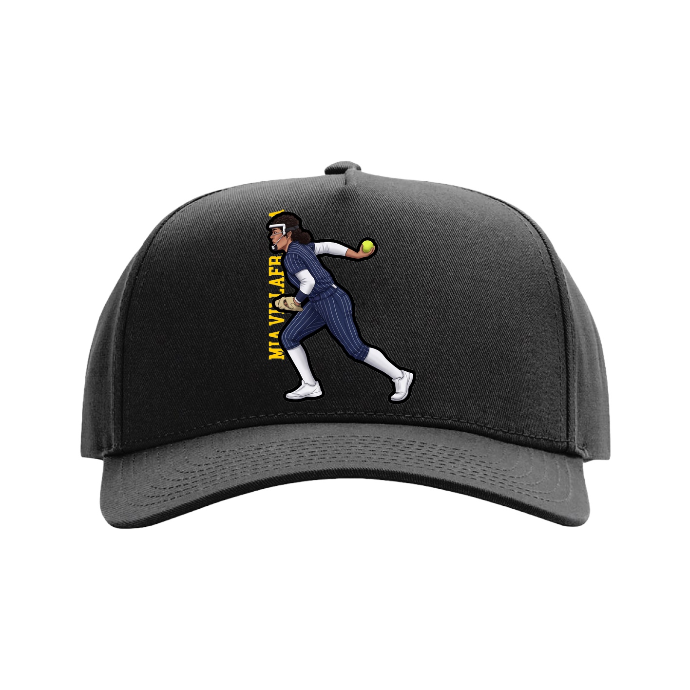Full Fabric Five-Panel Champ Cap — Name Vertical in Black