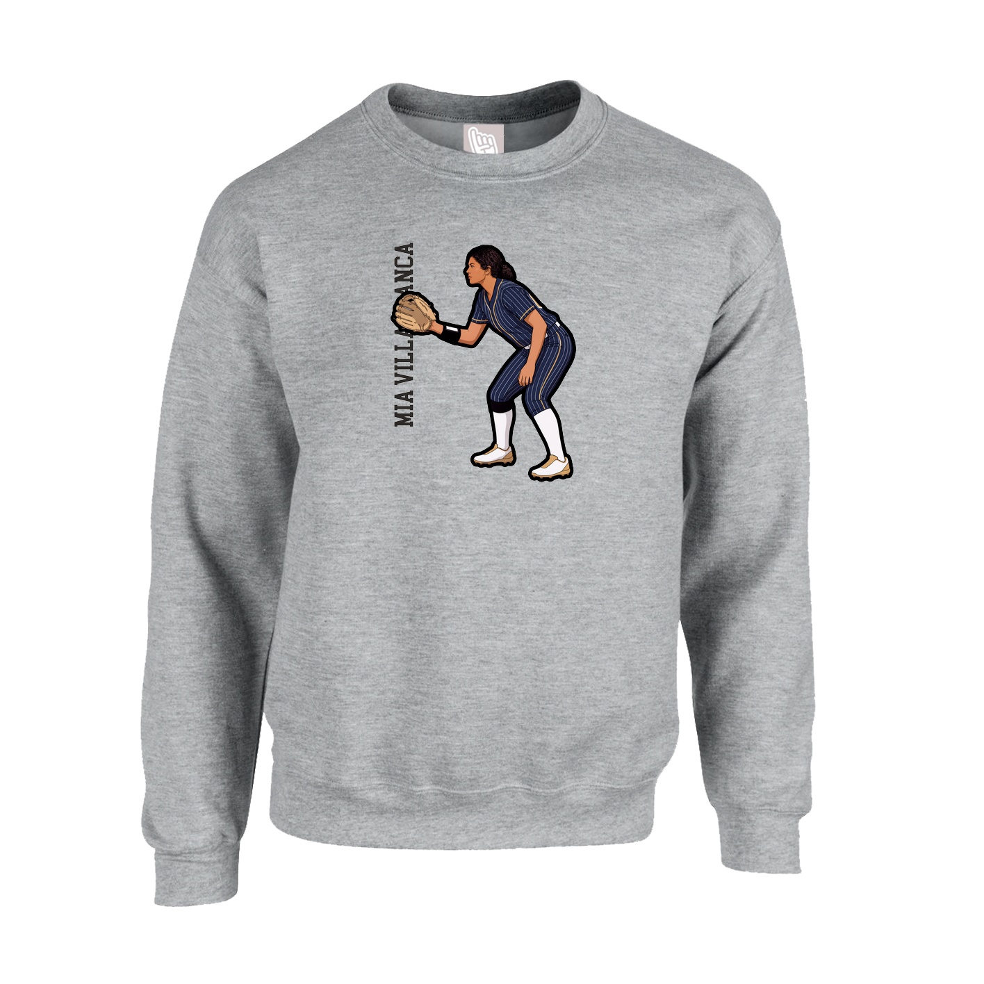 Fleece Crew — Name Vertical in Grey