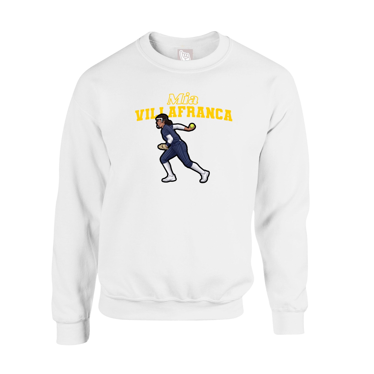 Fleece Crew — Name Arch in White