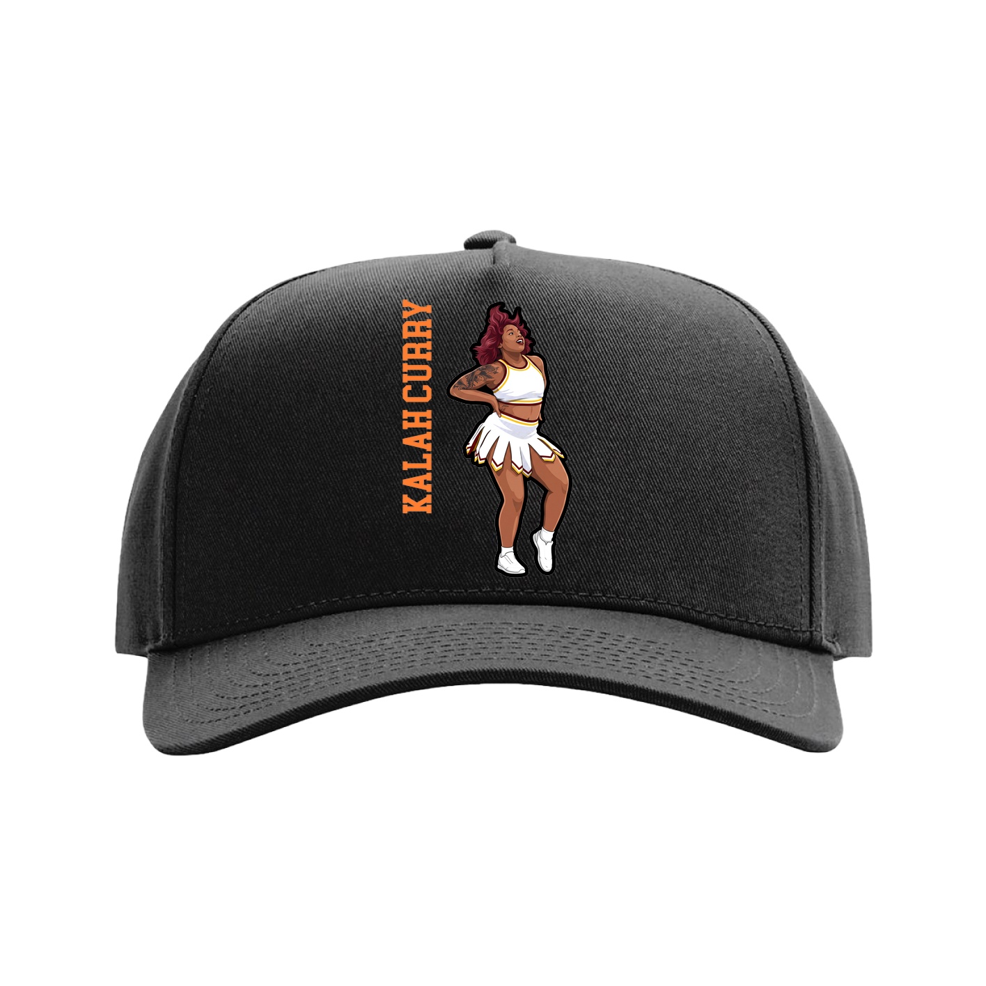 Full Fabric Five-Panel Champ Cap — Name Vertical in Black