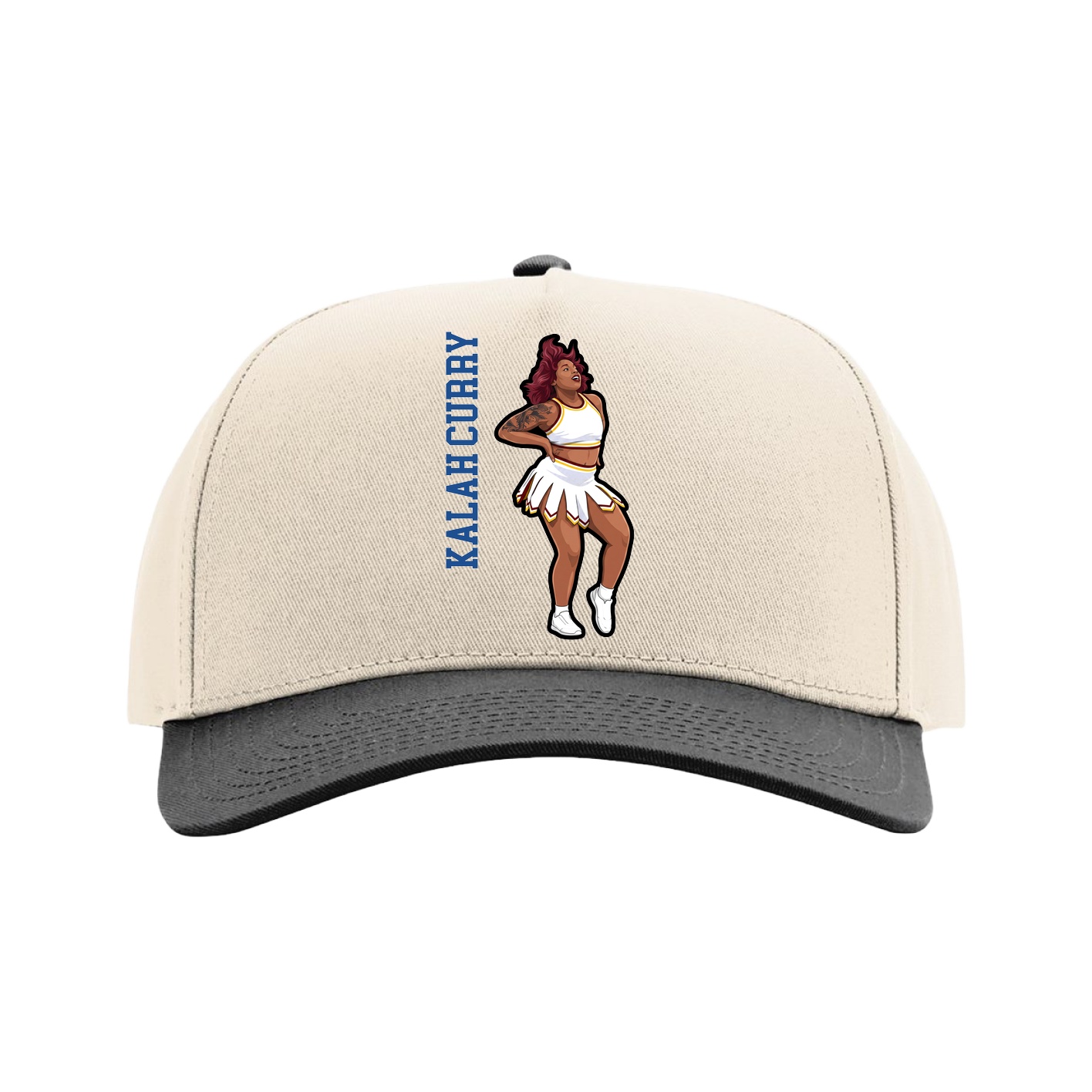 Full Fabric Five-Panel Champ Cap — Name Vertical in Cream/Black