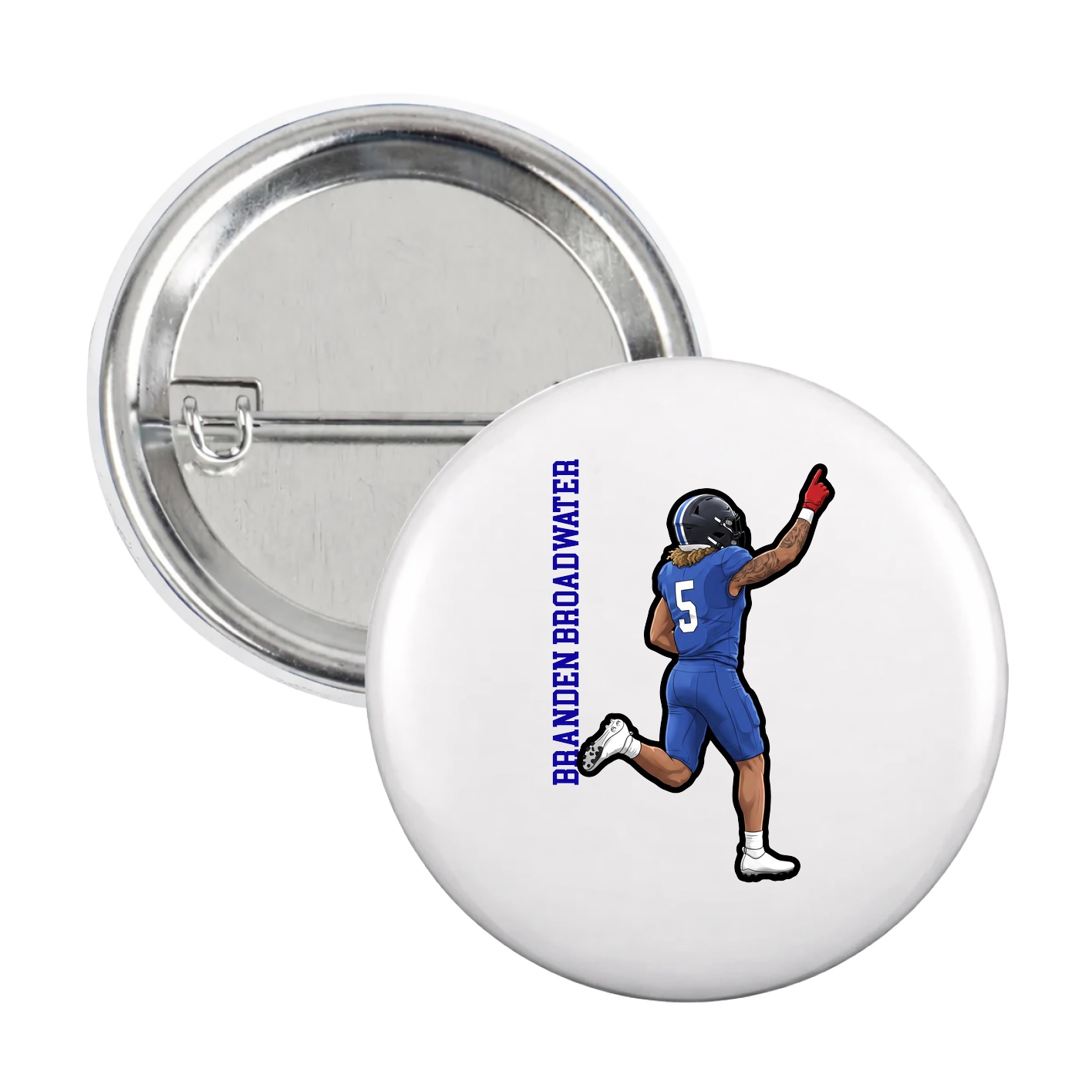 Game Day Button — Name Vertical in White