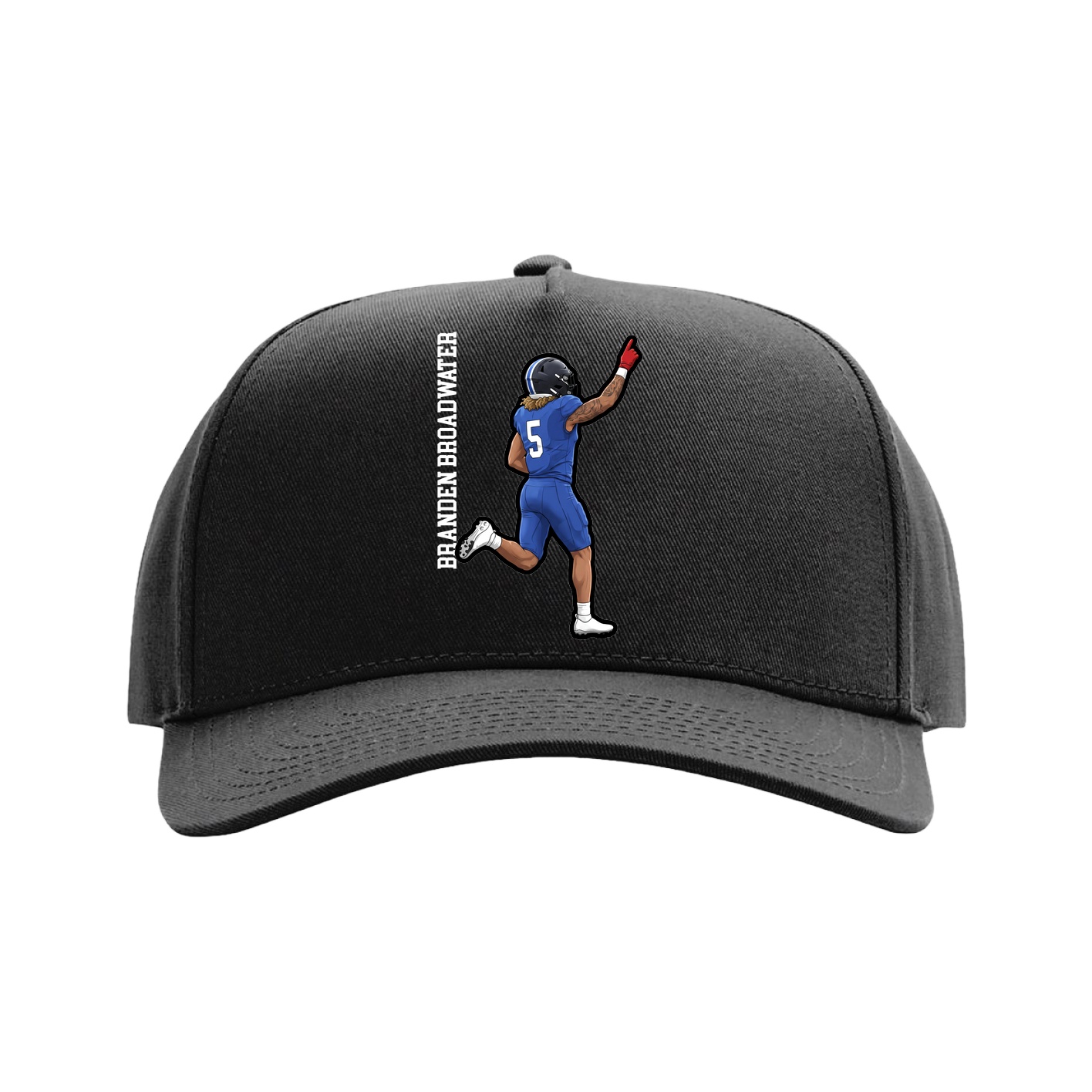 Full Fabric Five-Panel Champ Cap — Name Vertical in Black