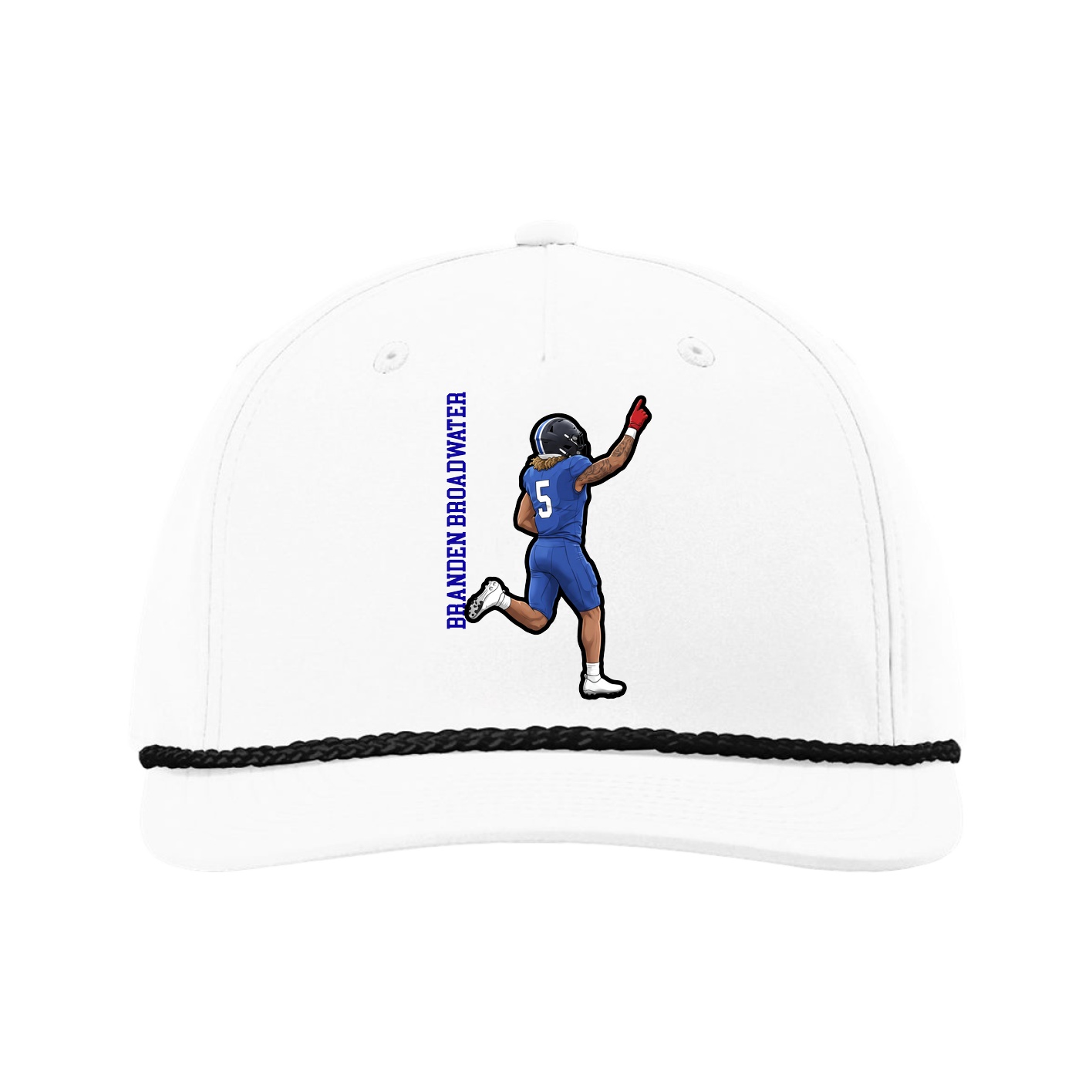 Five-Panel Classic Rope Cap — Name Vertical in White
