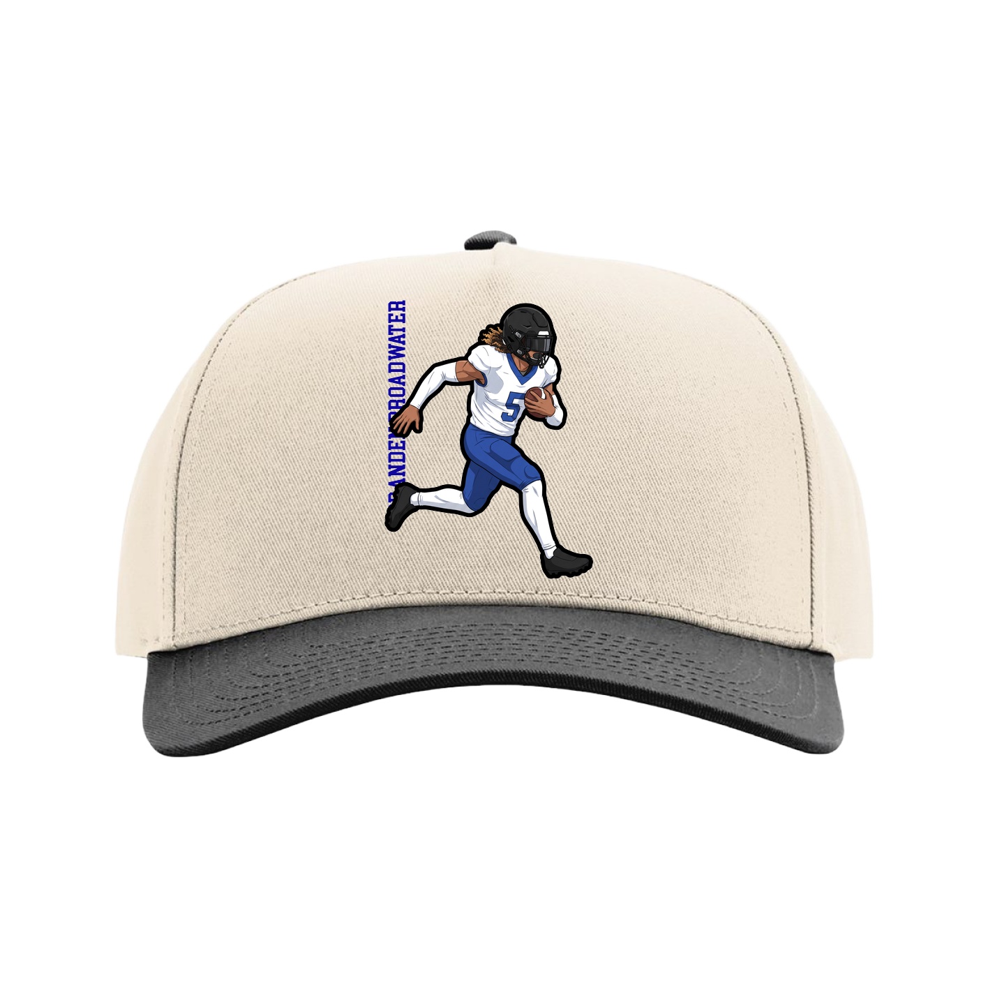 Full Fabric Five-Panel Champ Cap — Name Vertical in Cream/Black