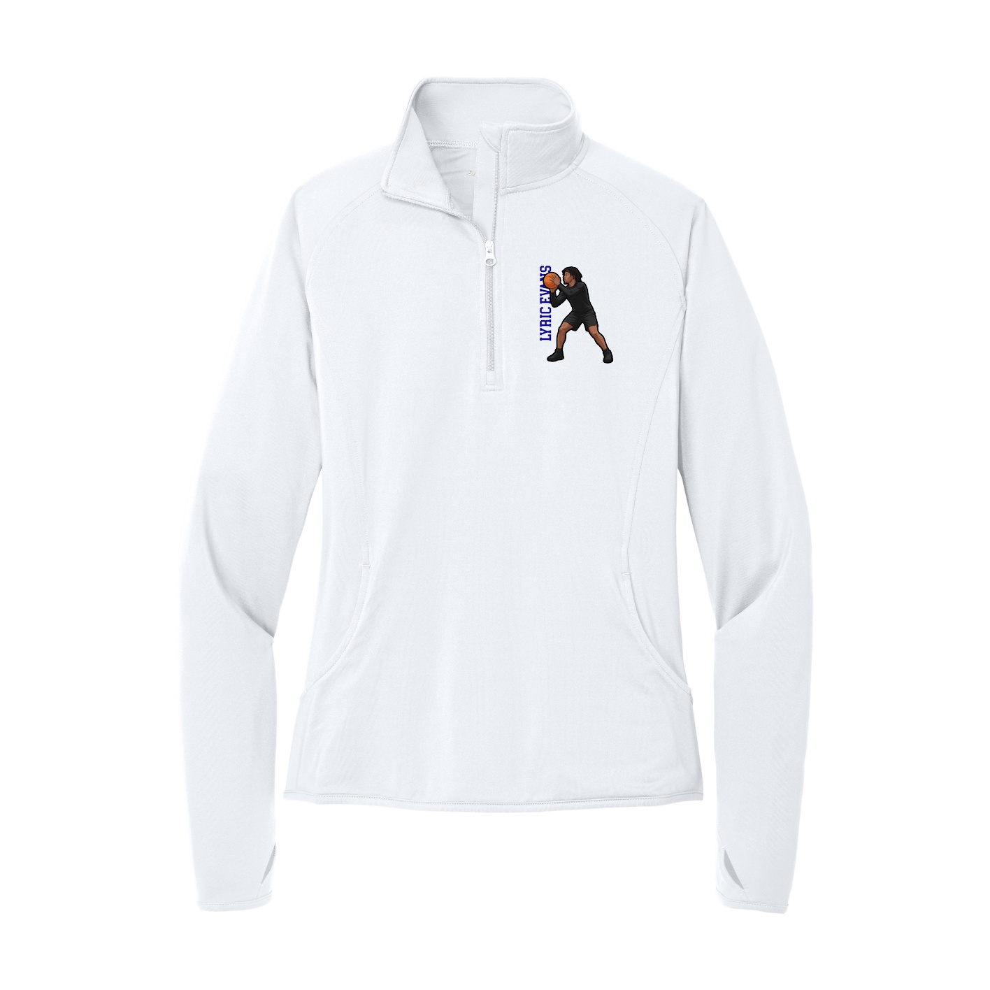 Women's Q-Zip Pullover — Name Vertical in White