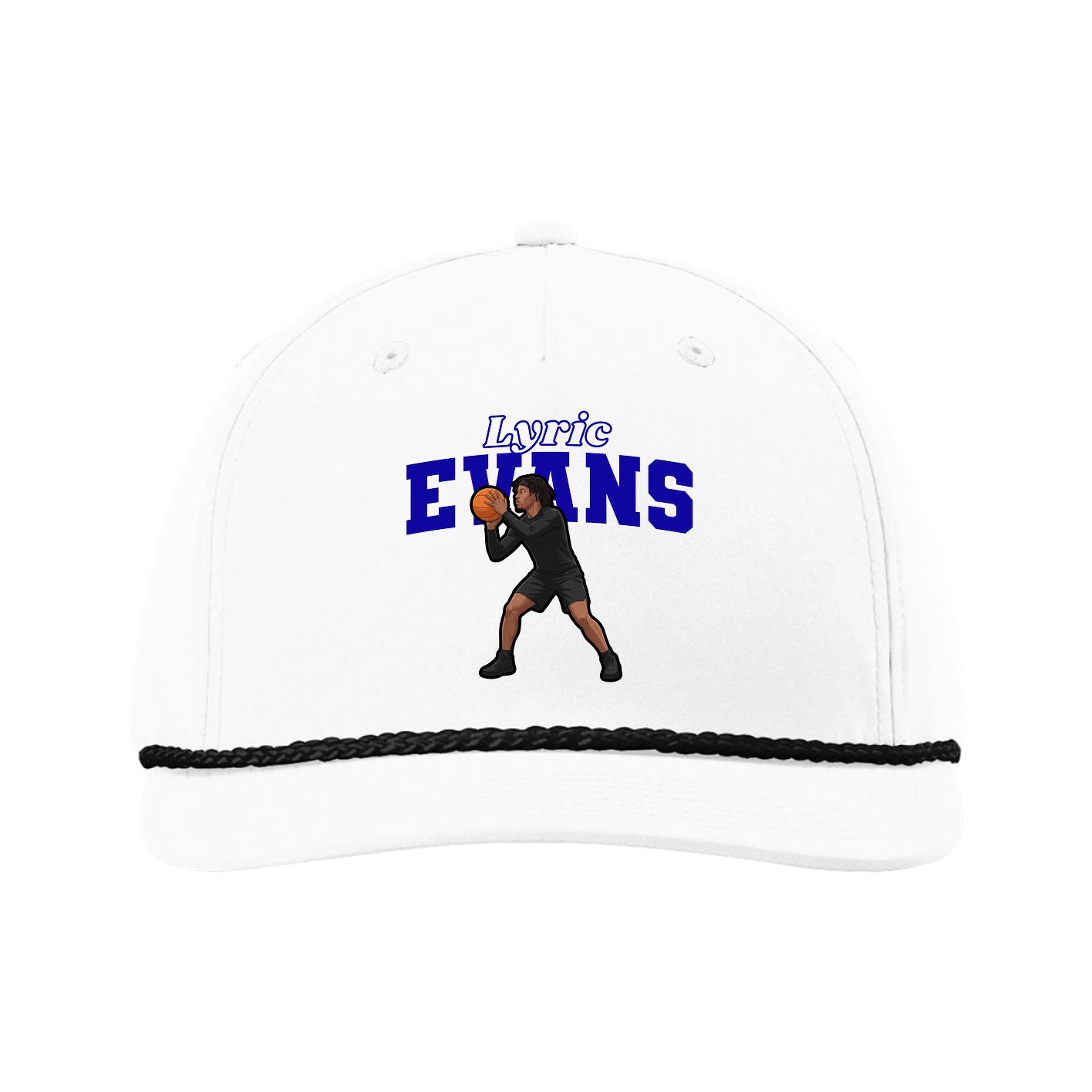 Five-Panel Classic Rope Cap — Name Arch in White