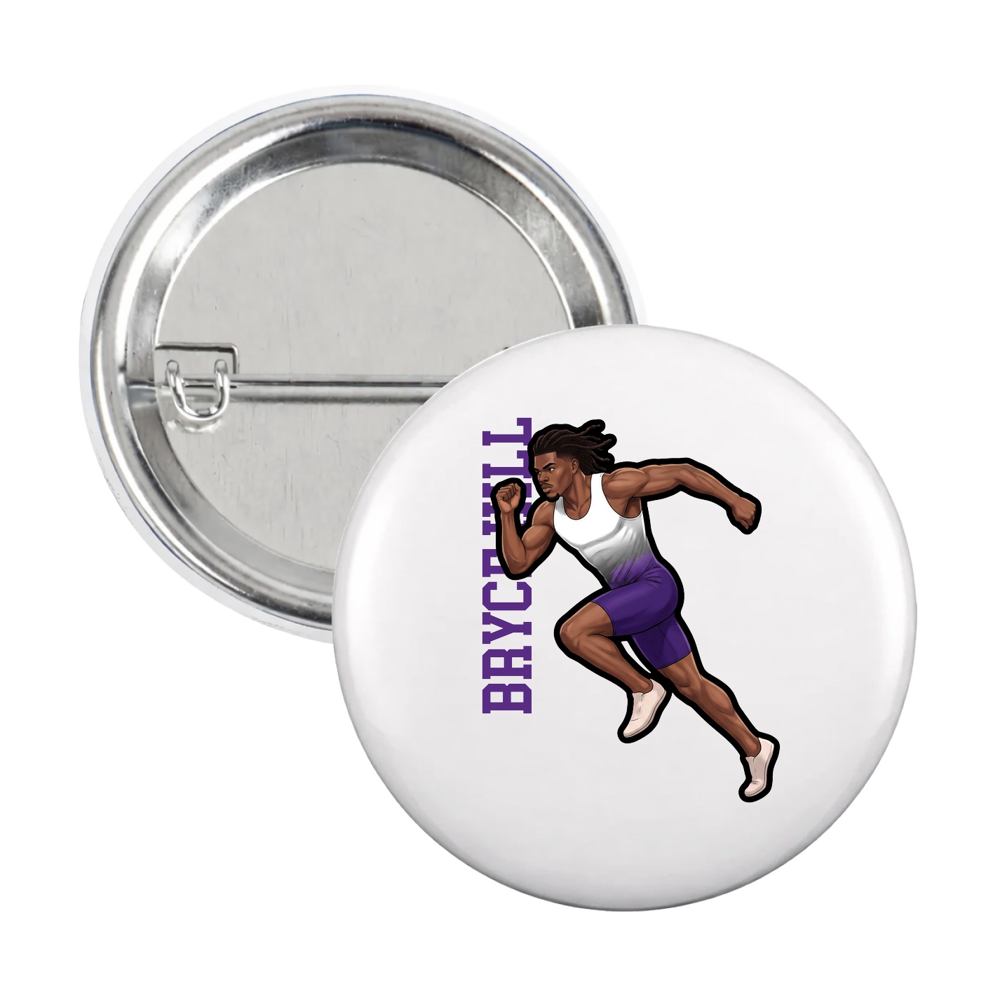 Game Day Button — Name Vertical in White