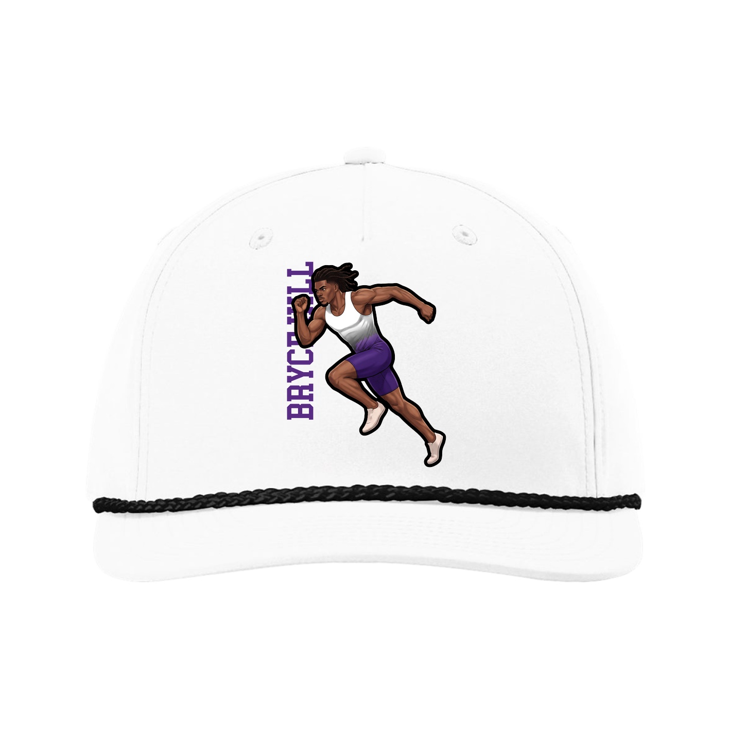 Five-Panel Classic Rope Cap — Name Vertical in White
