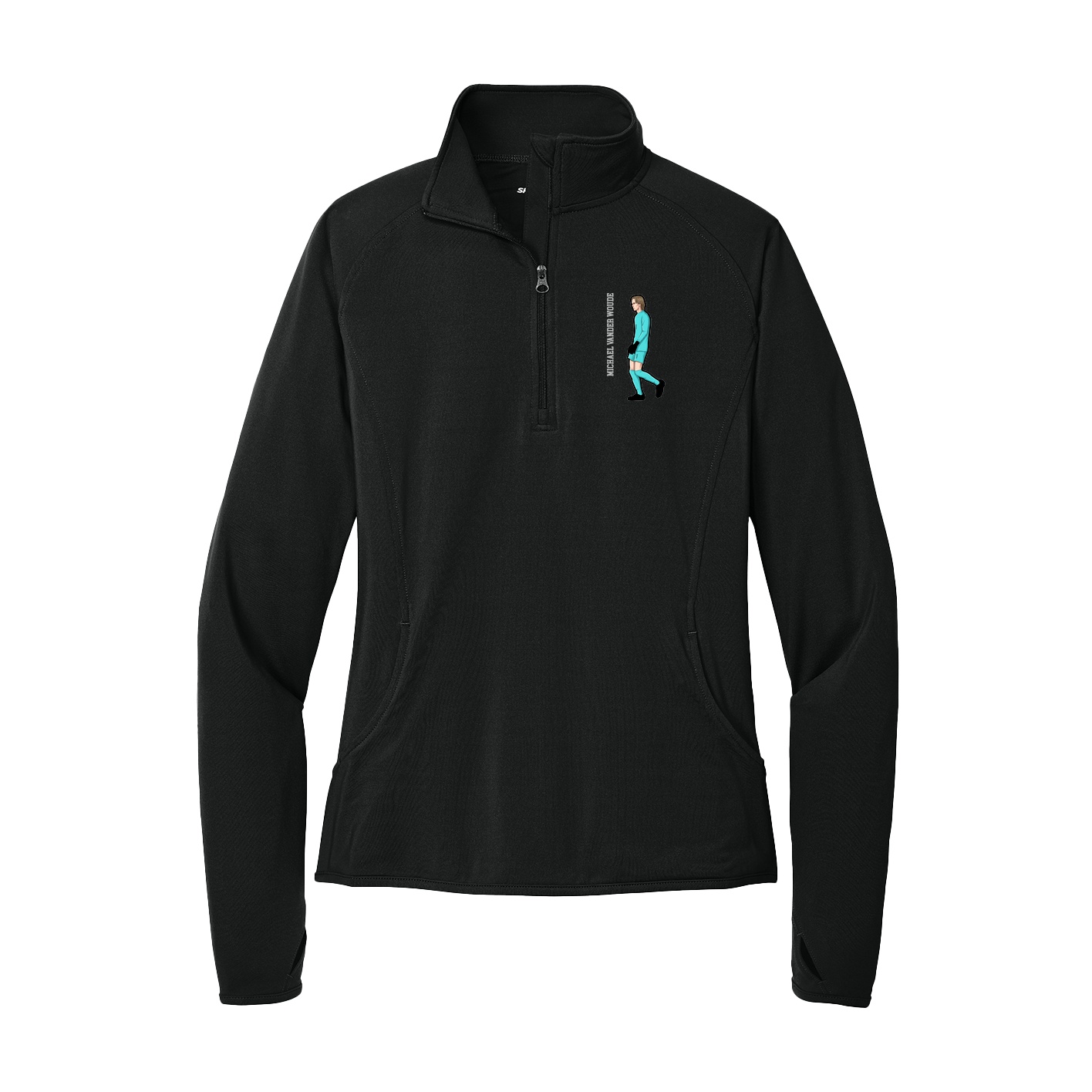 Women's Q-Zip Pullover — Name Vertical in Black