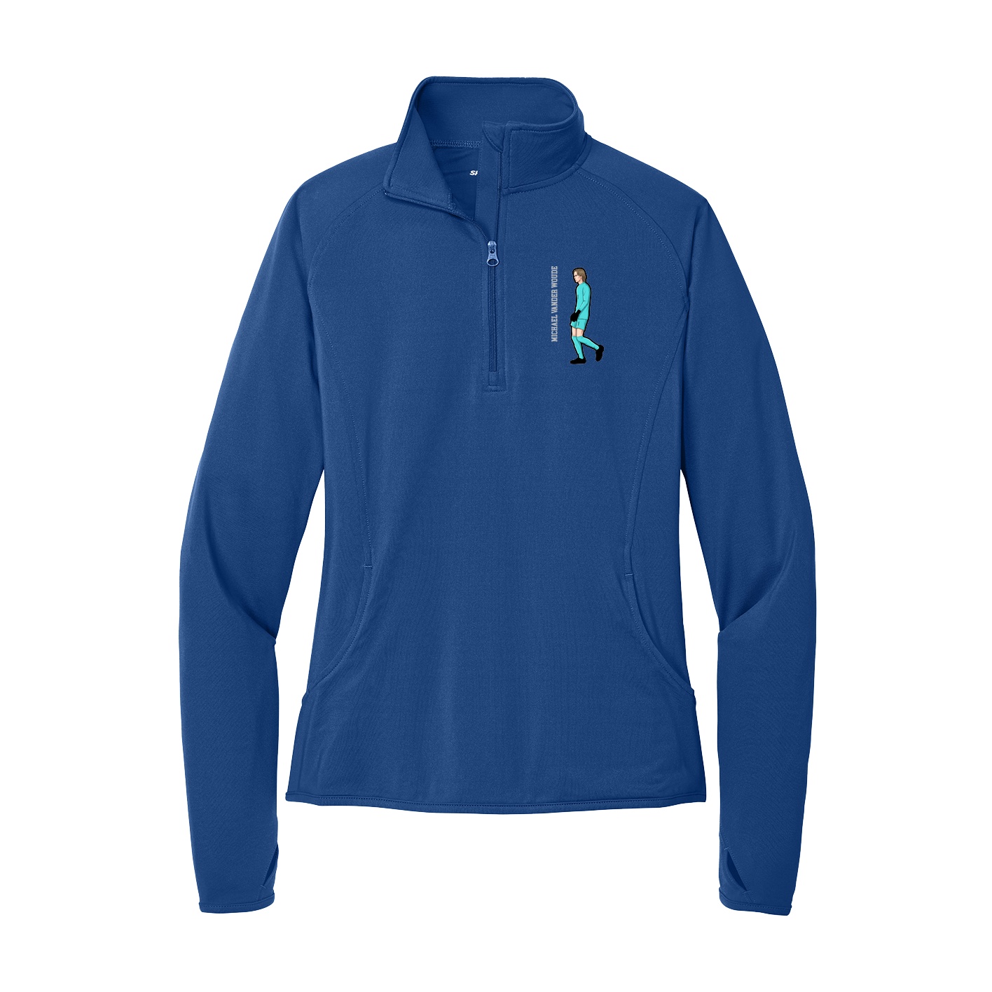 Women's Q-Zip Pullover — Name Vertical in Royal