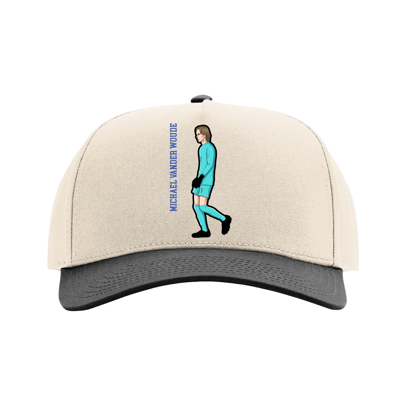 Full Fabric Five-Panel Champ Cap — Name Vertical in Cream/Black