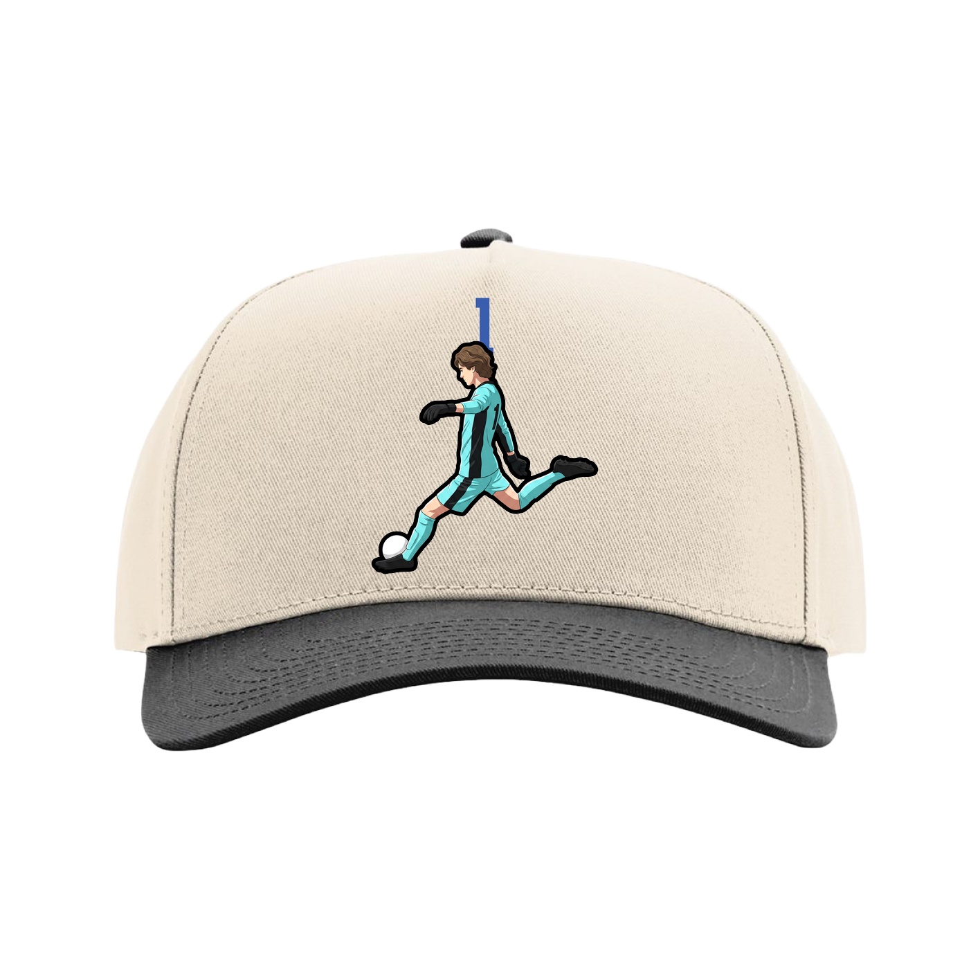 Full Fabric Five-Panel Champ Cap — Number Top in Cream/Black