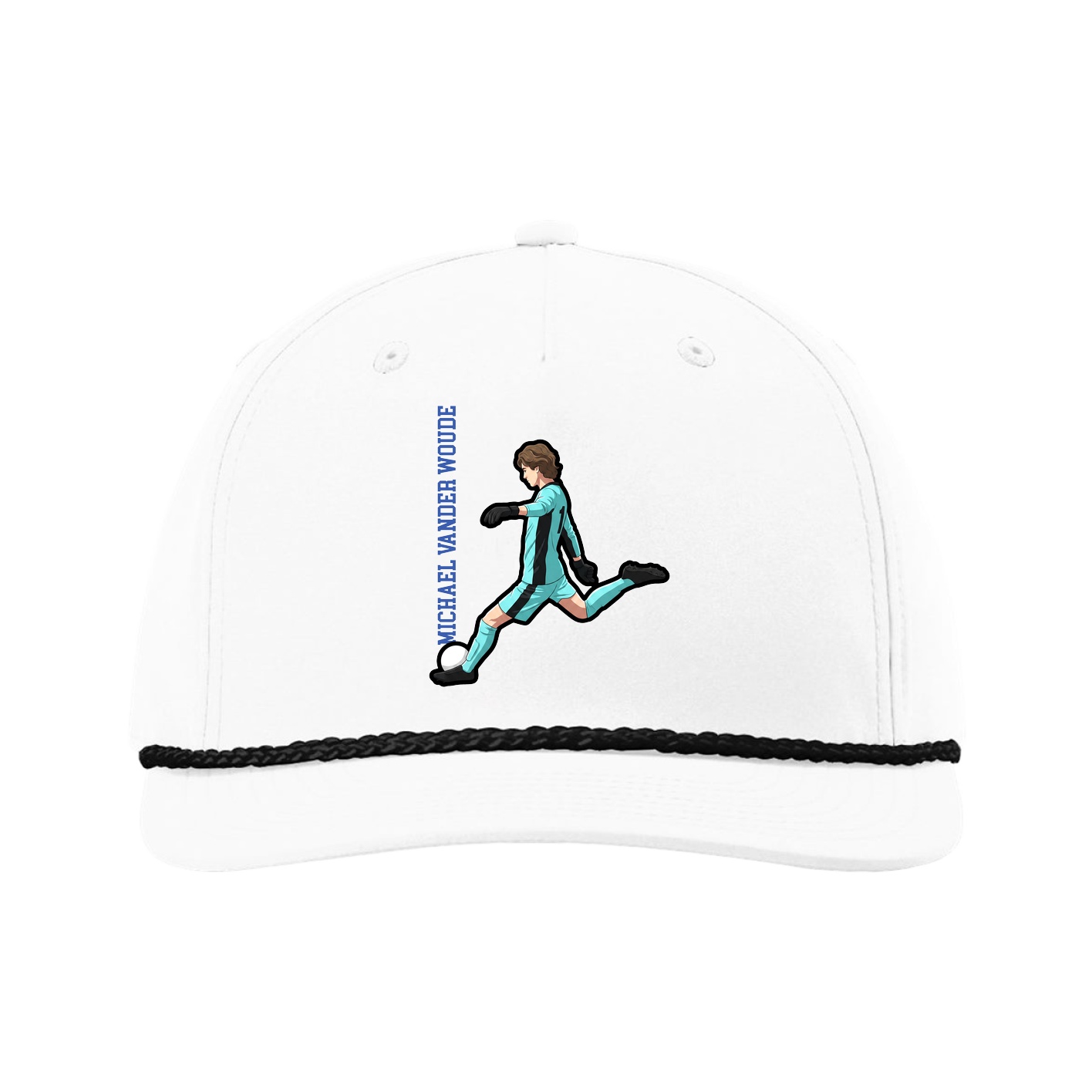 Five-Panel Classic Rope Cap — Name Vertical in White