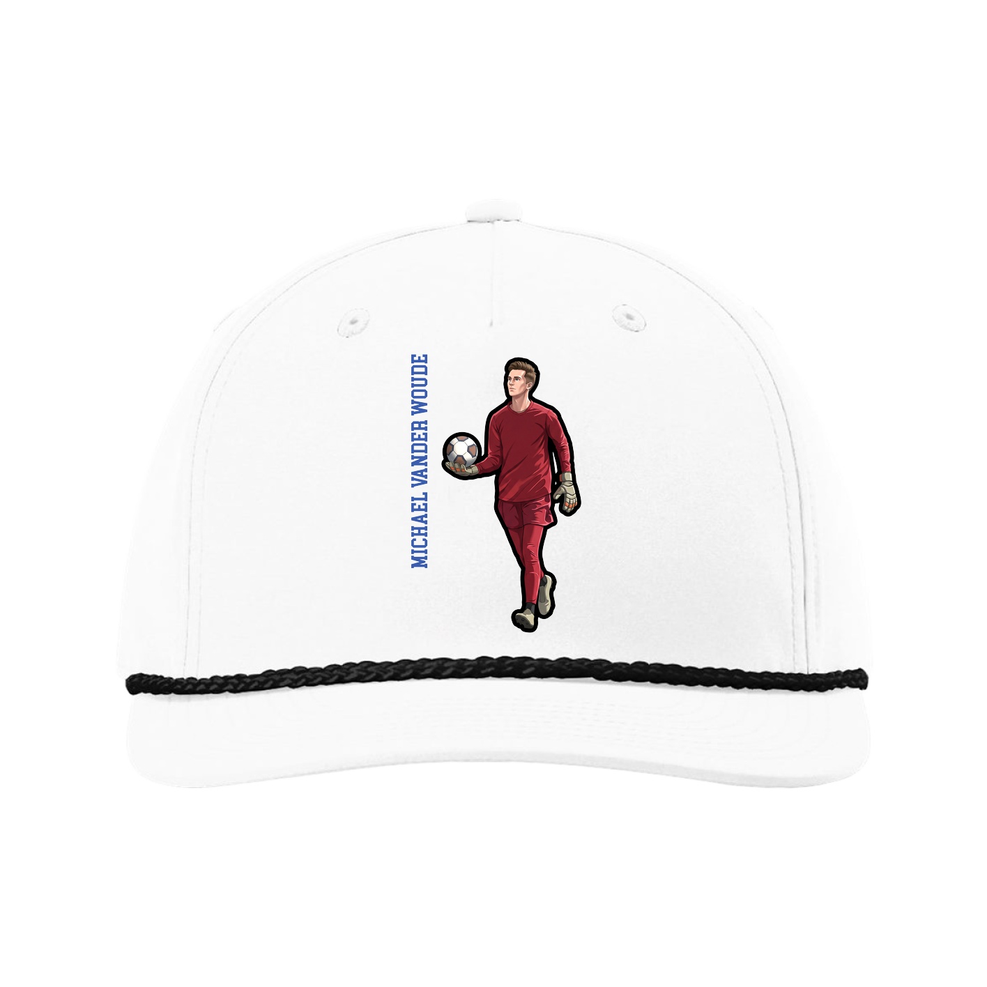 Five-Panel Classic Rope Cap — Name Vertical in White