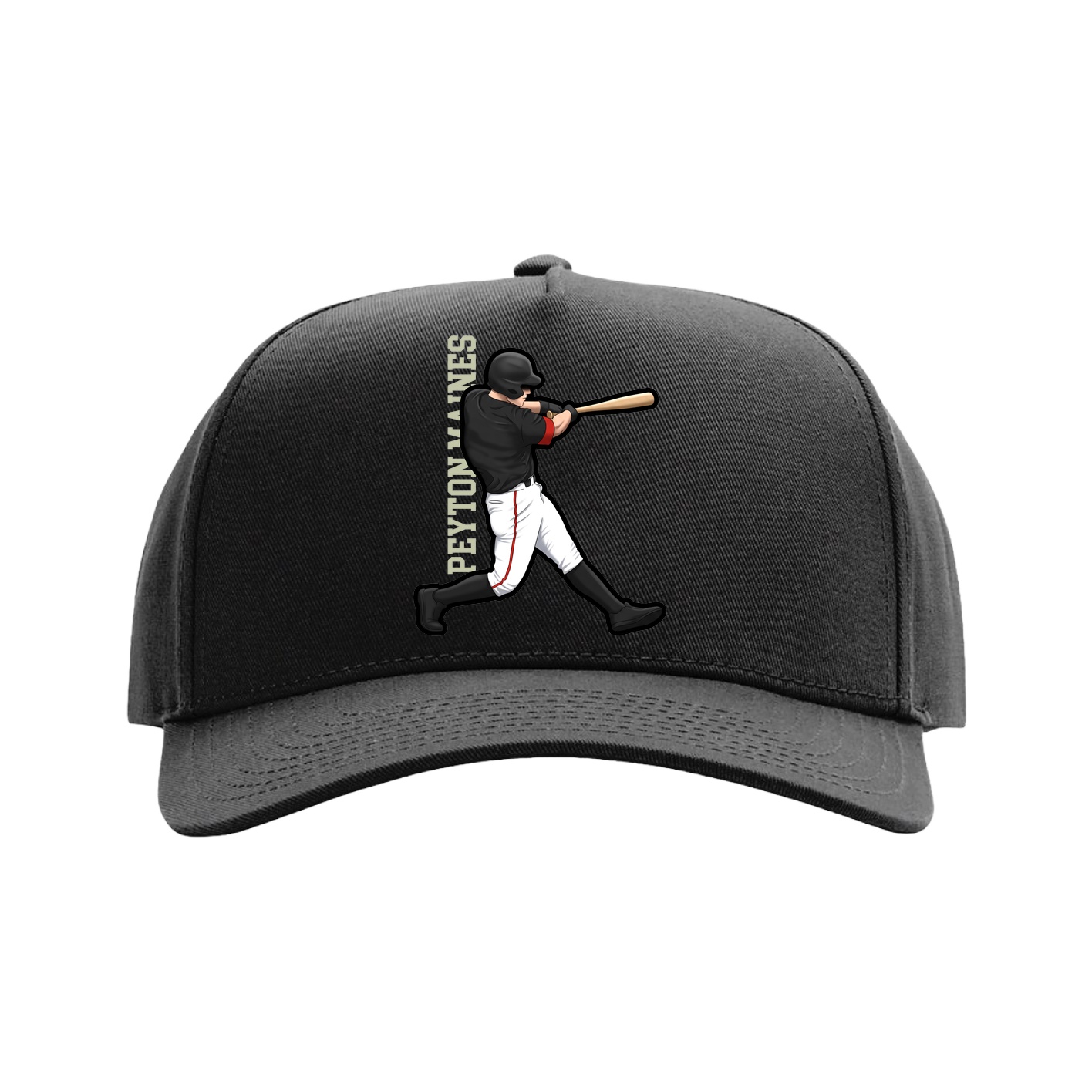 Full Fabric Five-Panel Champ Cap — Name Vertical in Black