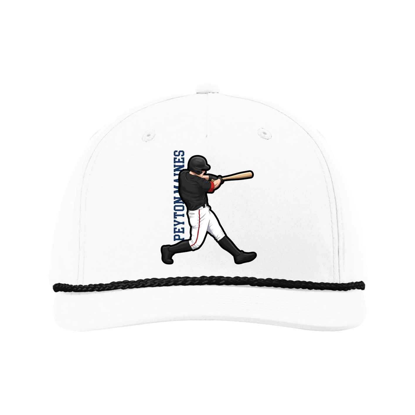 Five-Panel Classic Rope Cap — Name Vertical in White