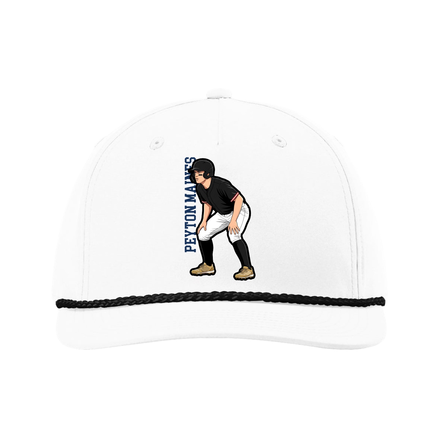 Five-Panel Classic Rope Cap — Name Vertical in White