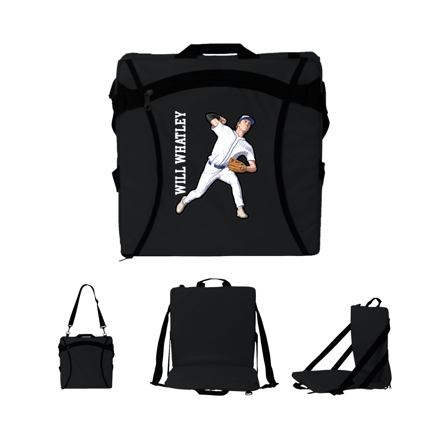 Folding Stadium Seat — Name Vertical in Black