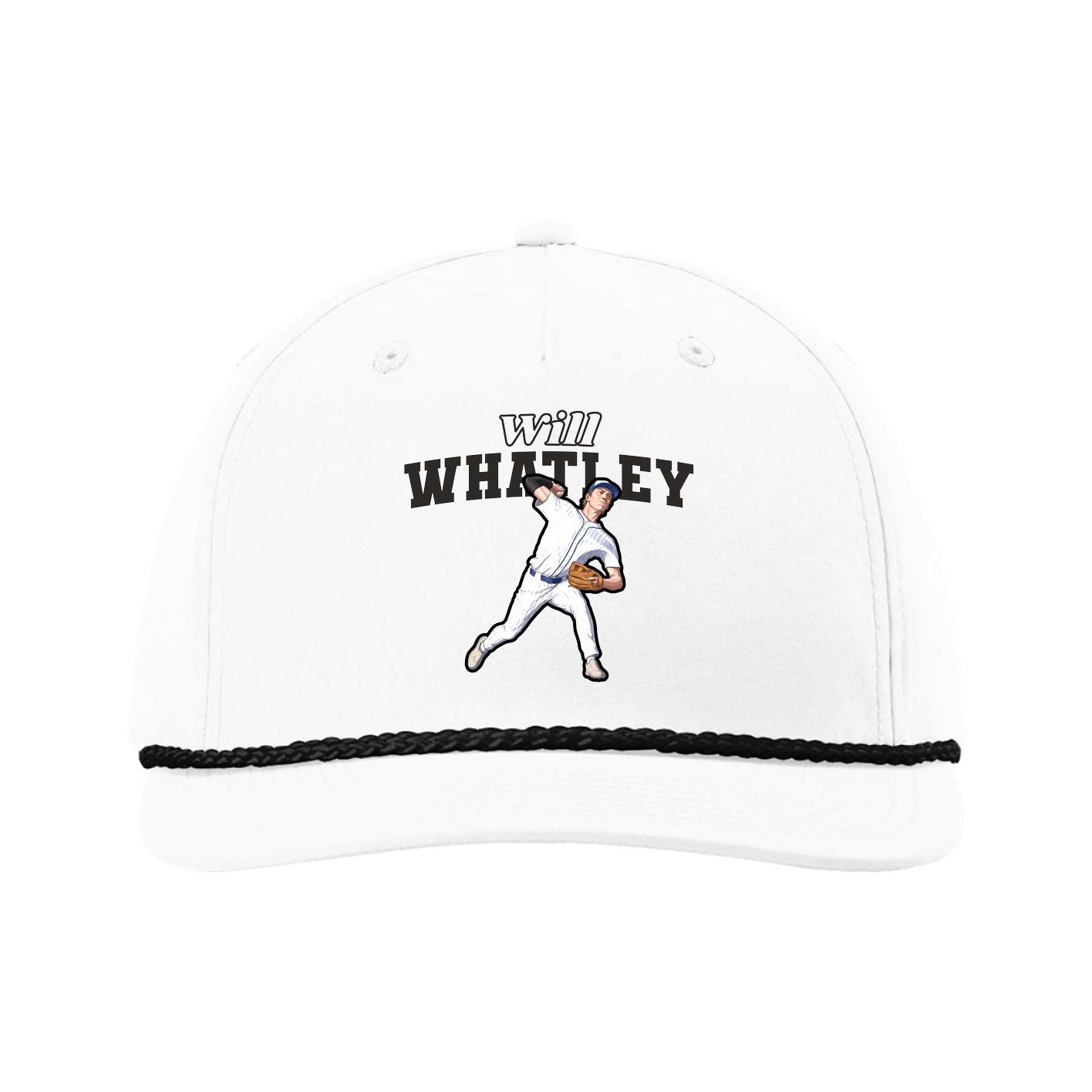 Five-Panel Classic Rope Cap — Name Arch in White