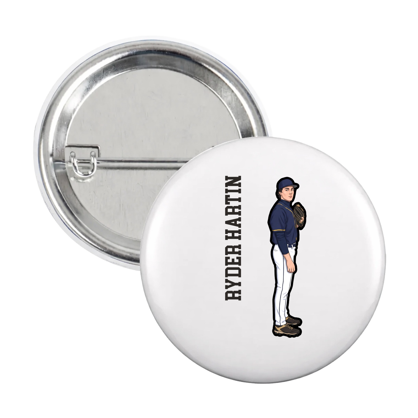 Game Day Button — Name Vertical in White