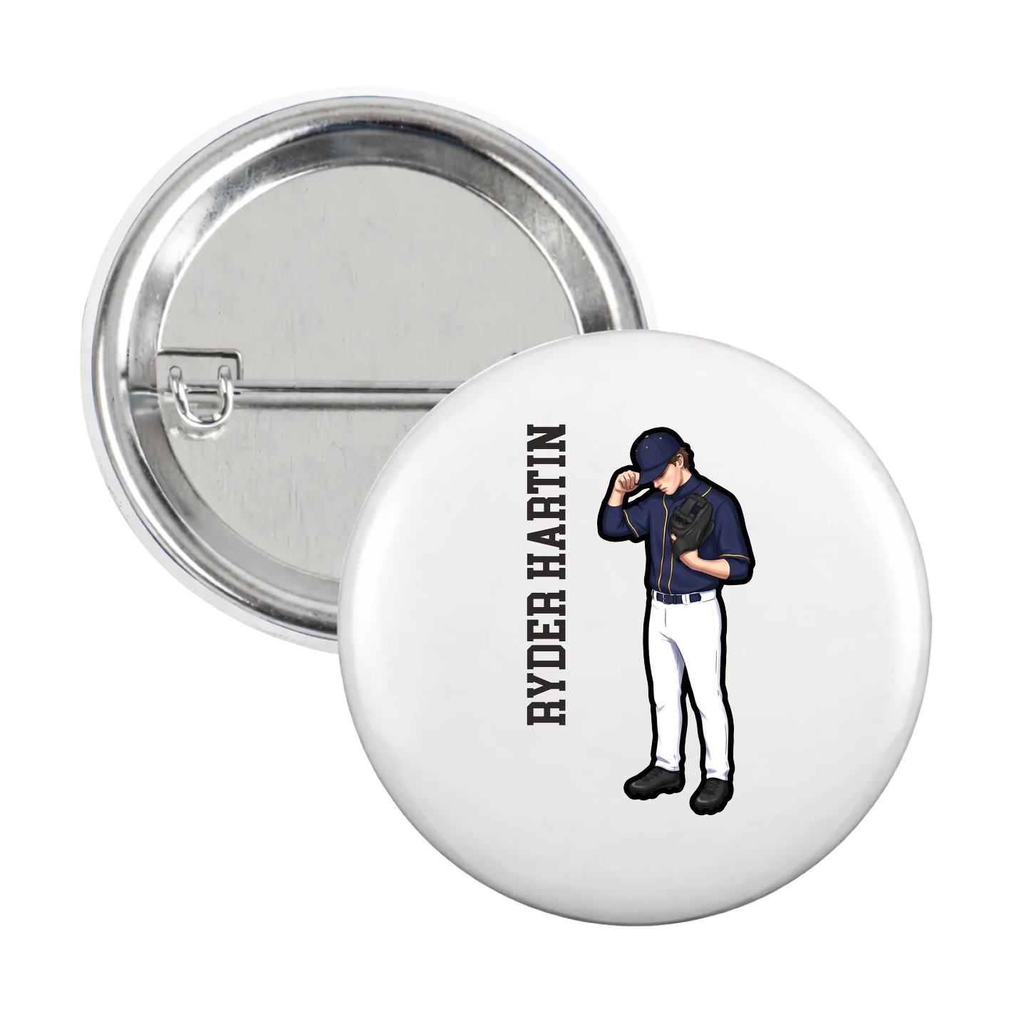 Game Day Button — Name Vertical in White