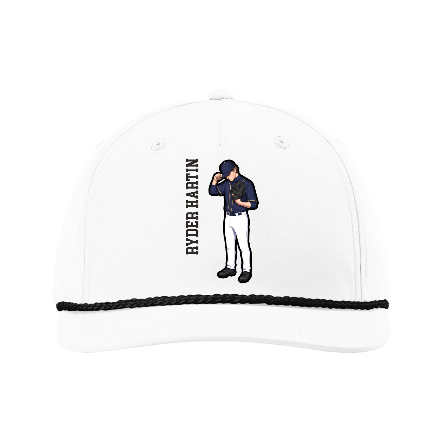Five-Panel Classic Rope Cap — Name Vertical in White