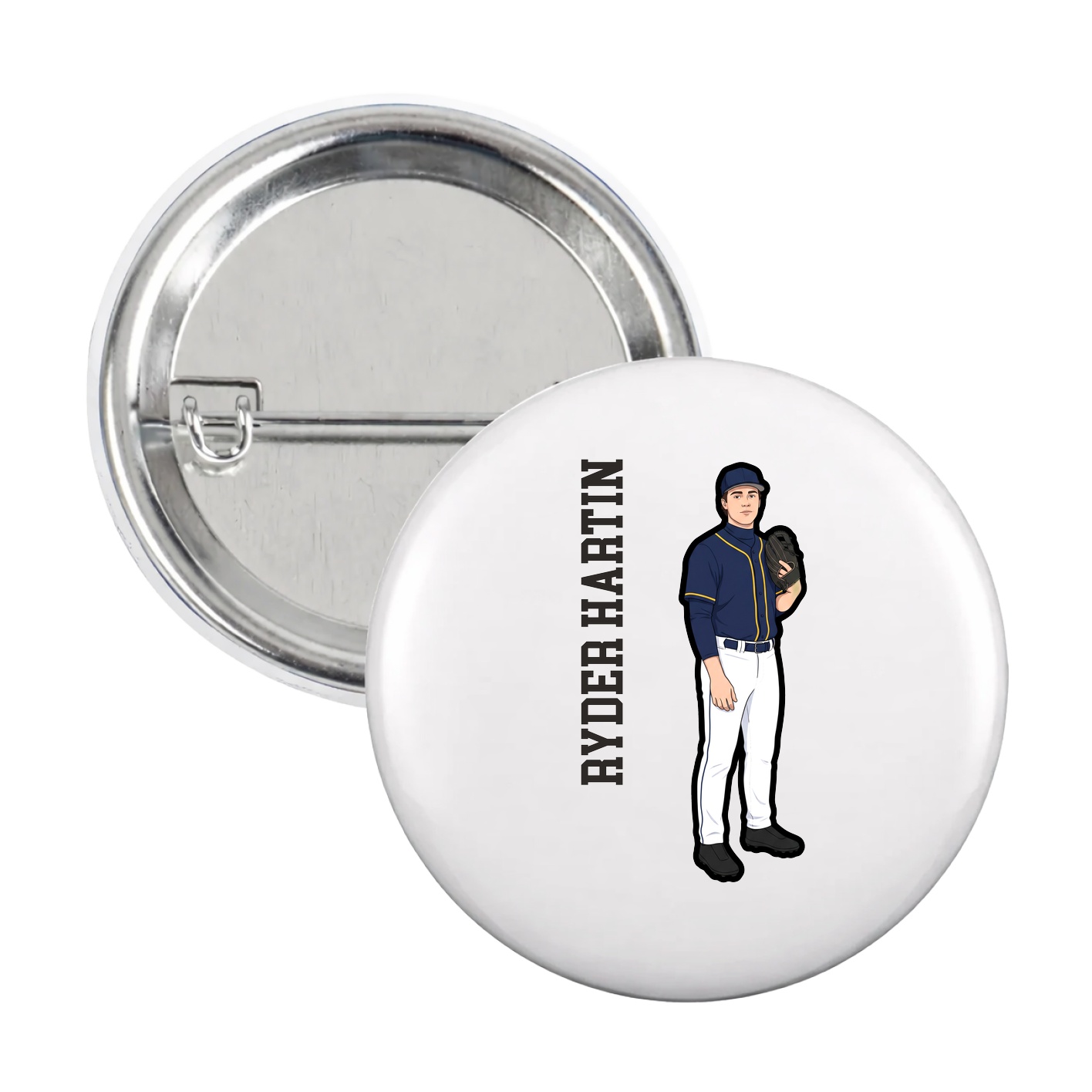 Game Day Button — Name Vertical in White