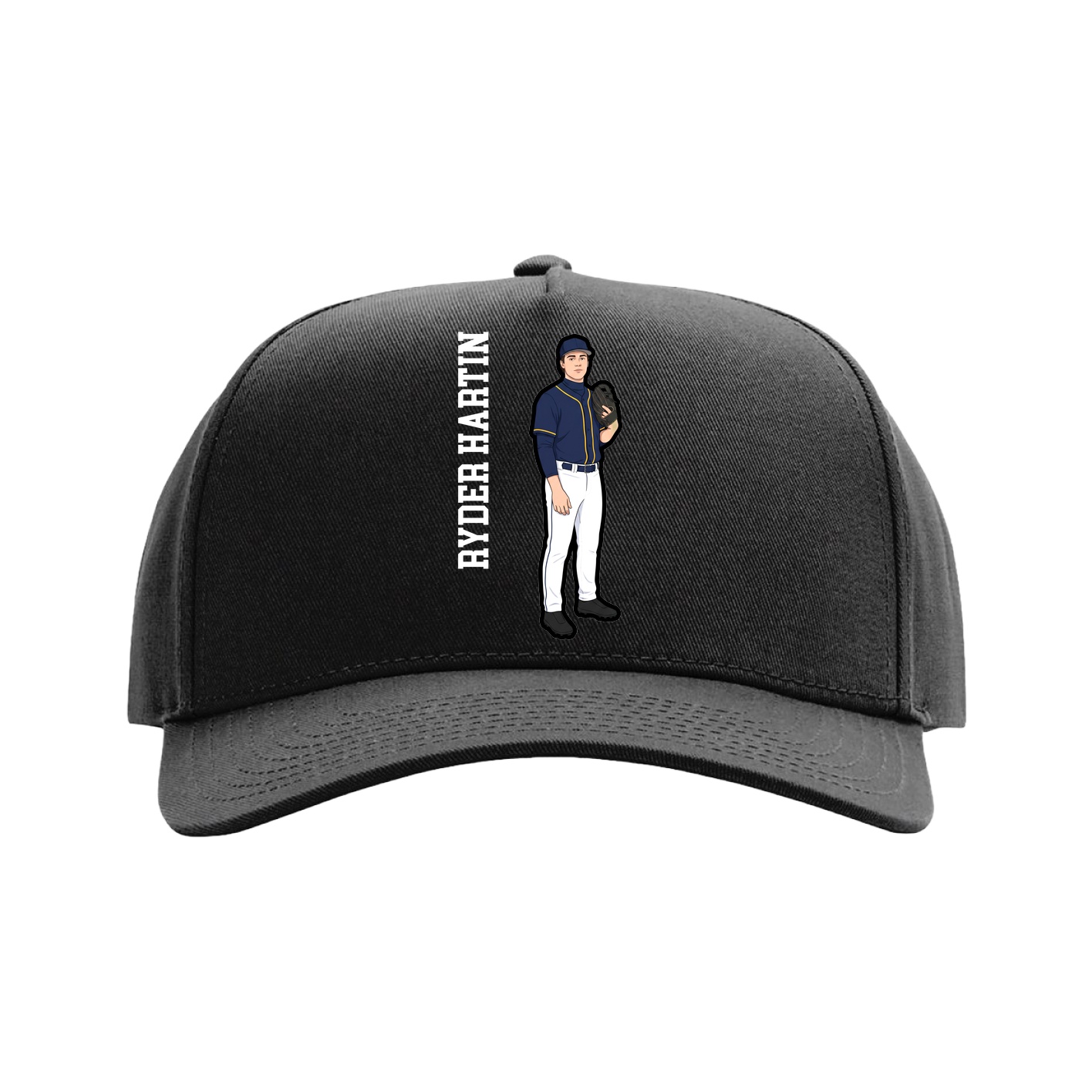 Full Fabric Five-Panel Champ Cap — Name Vertical in Black