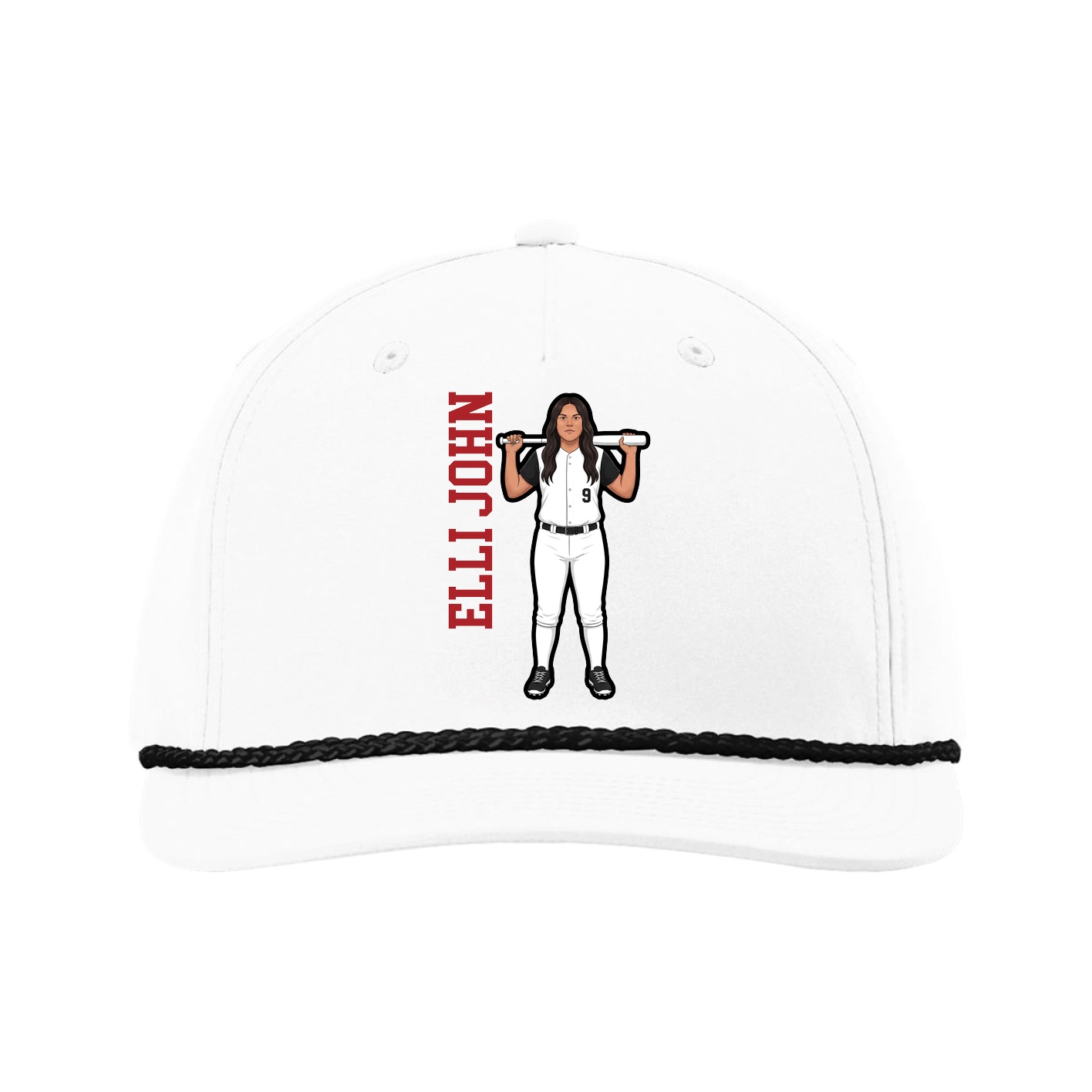 Five-Panel Classic Rope Cap — Name Vertical in White