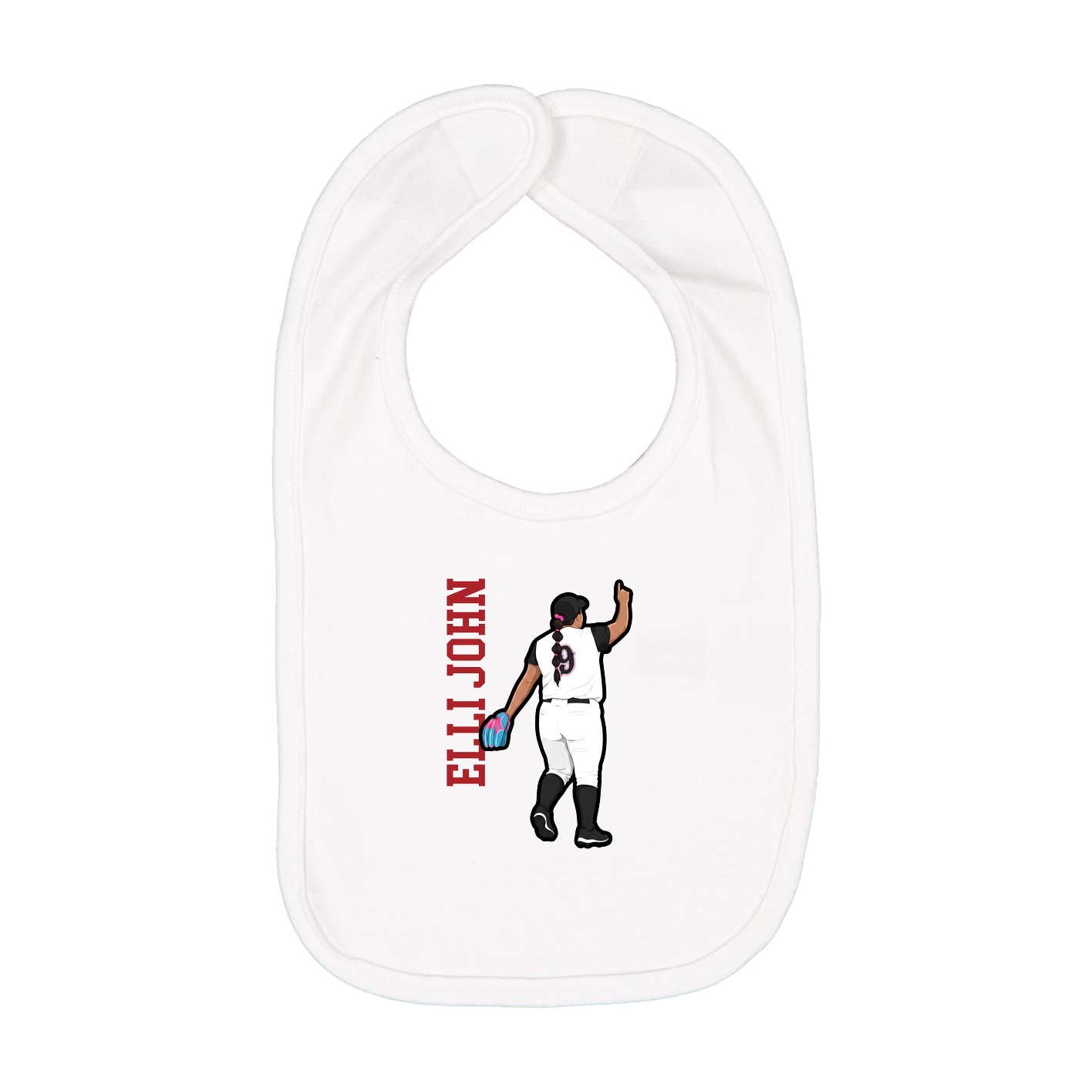 Infant Bib — Name Vertical in White