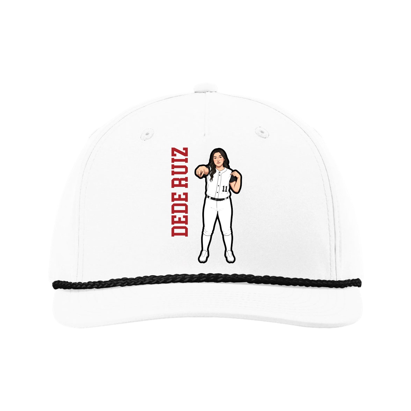 Five-Panel Classic Rope Cap — Name Vertical in White