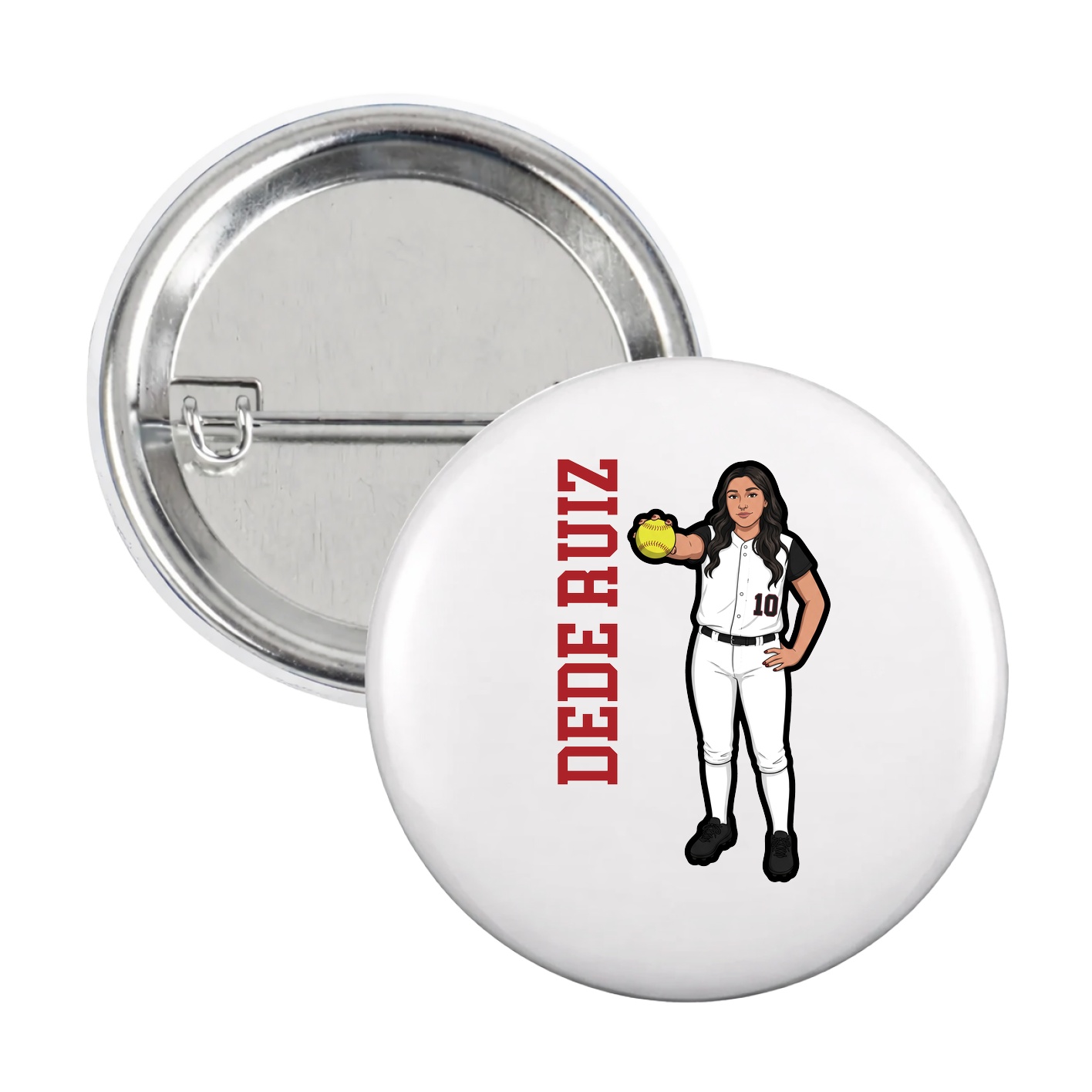 Game Day Button — Name Vertical in White