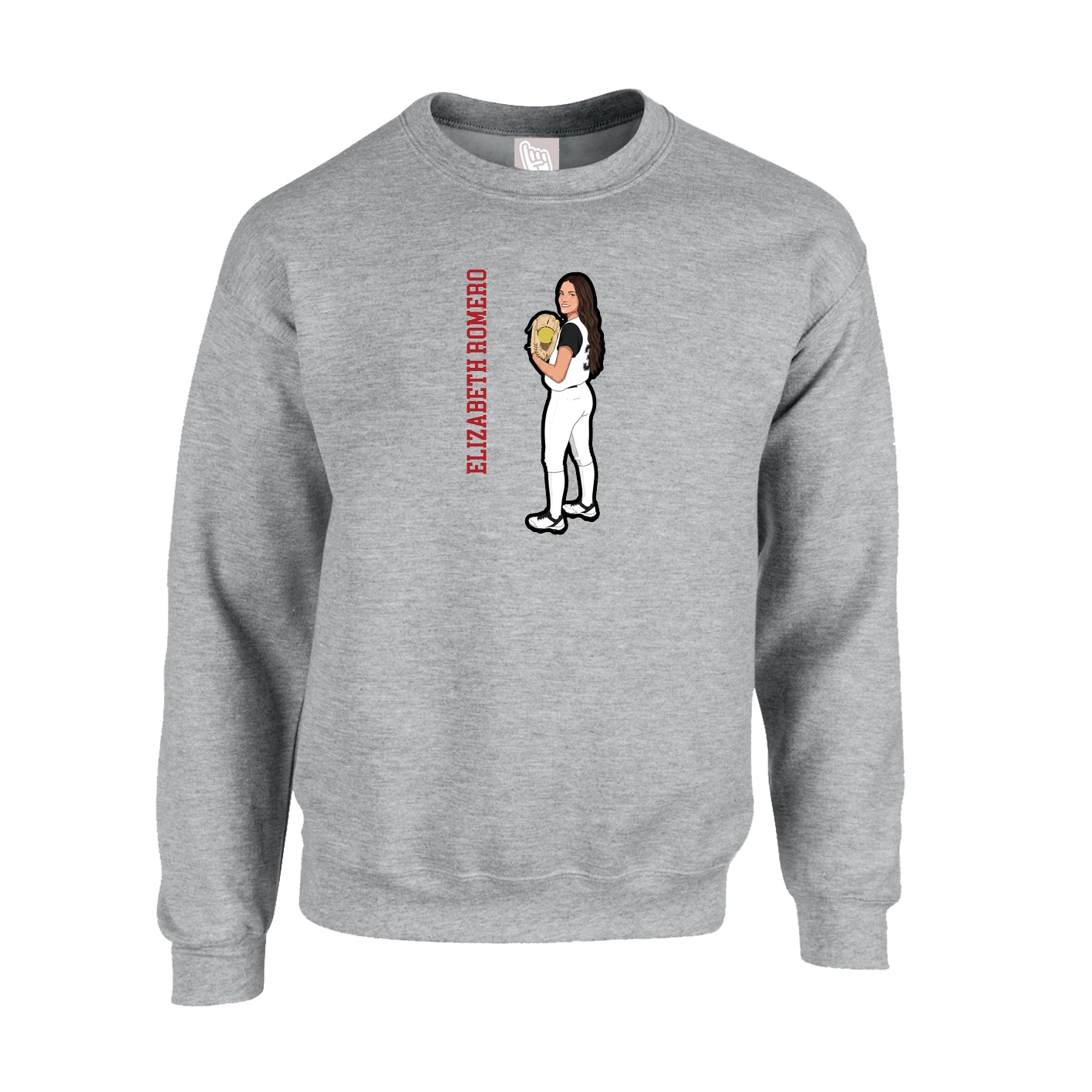 Fleece Crew — Name Vertical in Grey