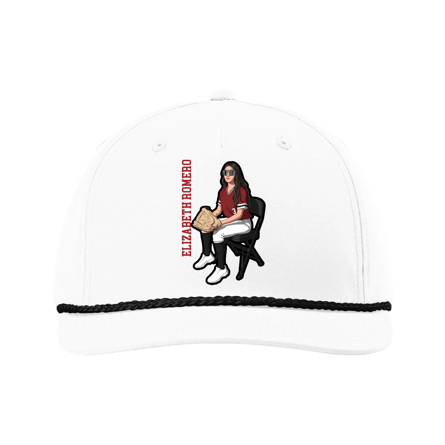 Five-Panel Classic Rope Cap — Name Vertical in White