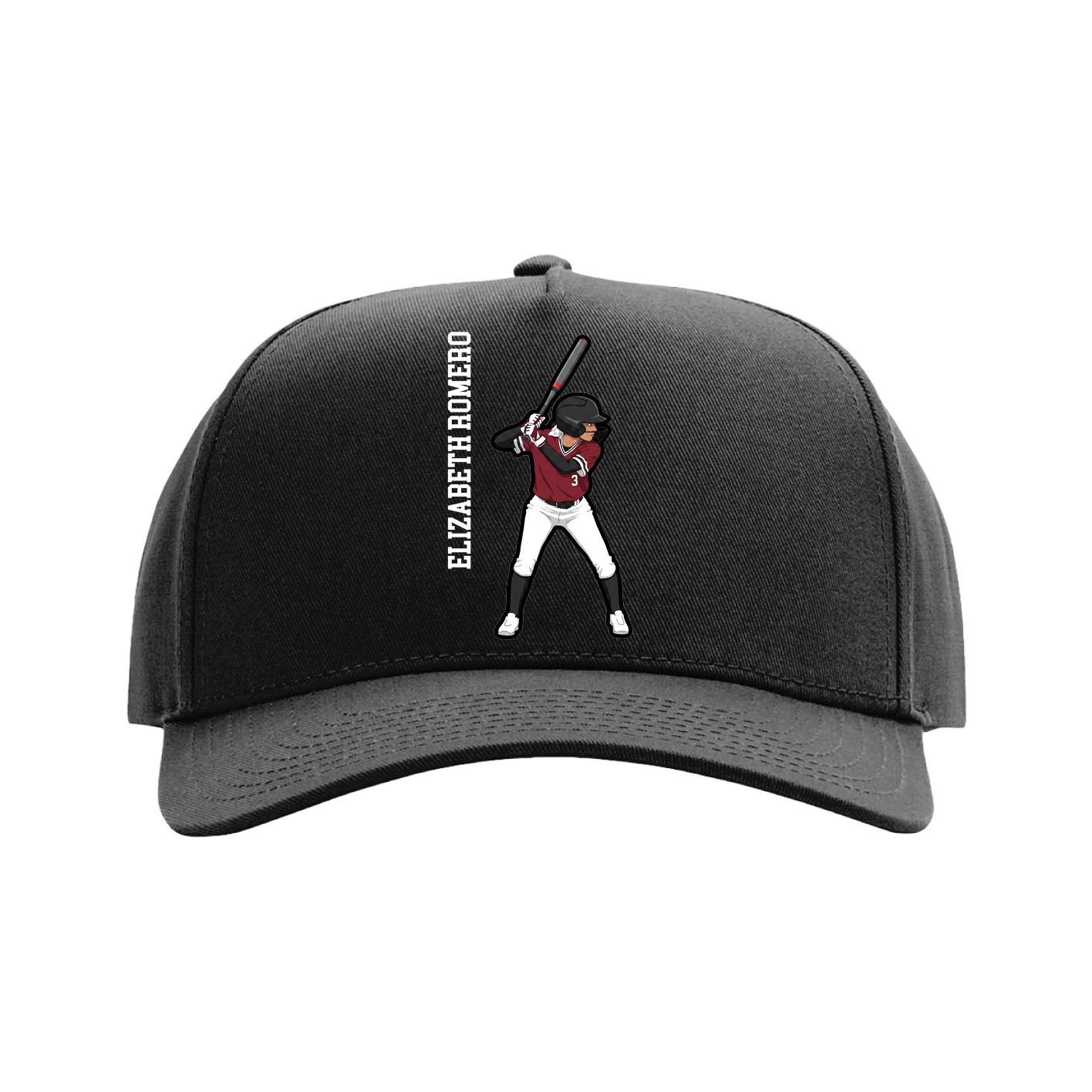 Full Fabric Five-Panel Champ Cap — Name Vertical in Black