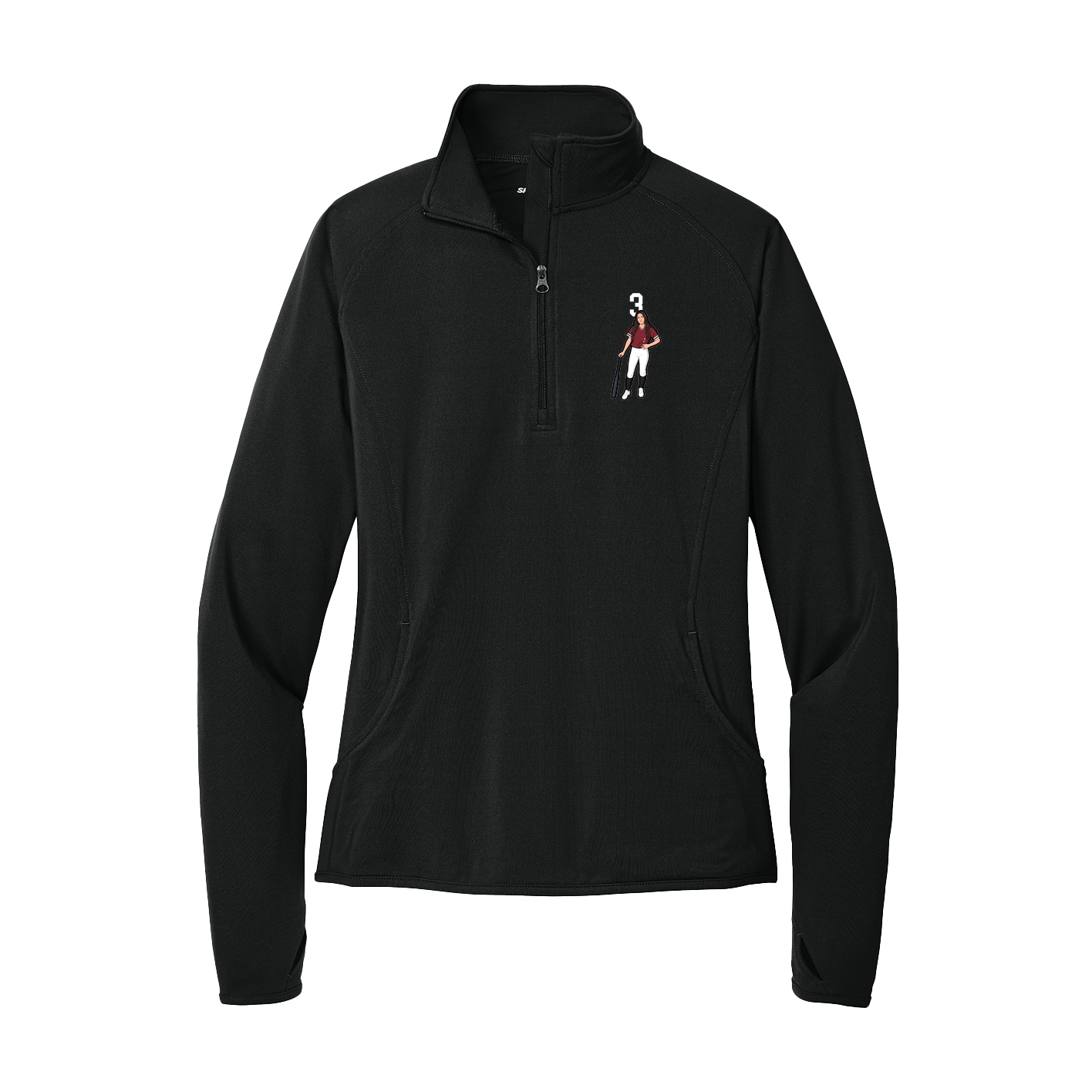 Women's Q-Zip Pullover — Number Top in Black