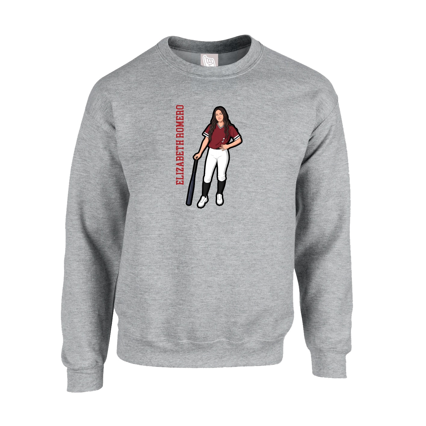 Fleece Crew — Name Vertical in Grey