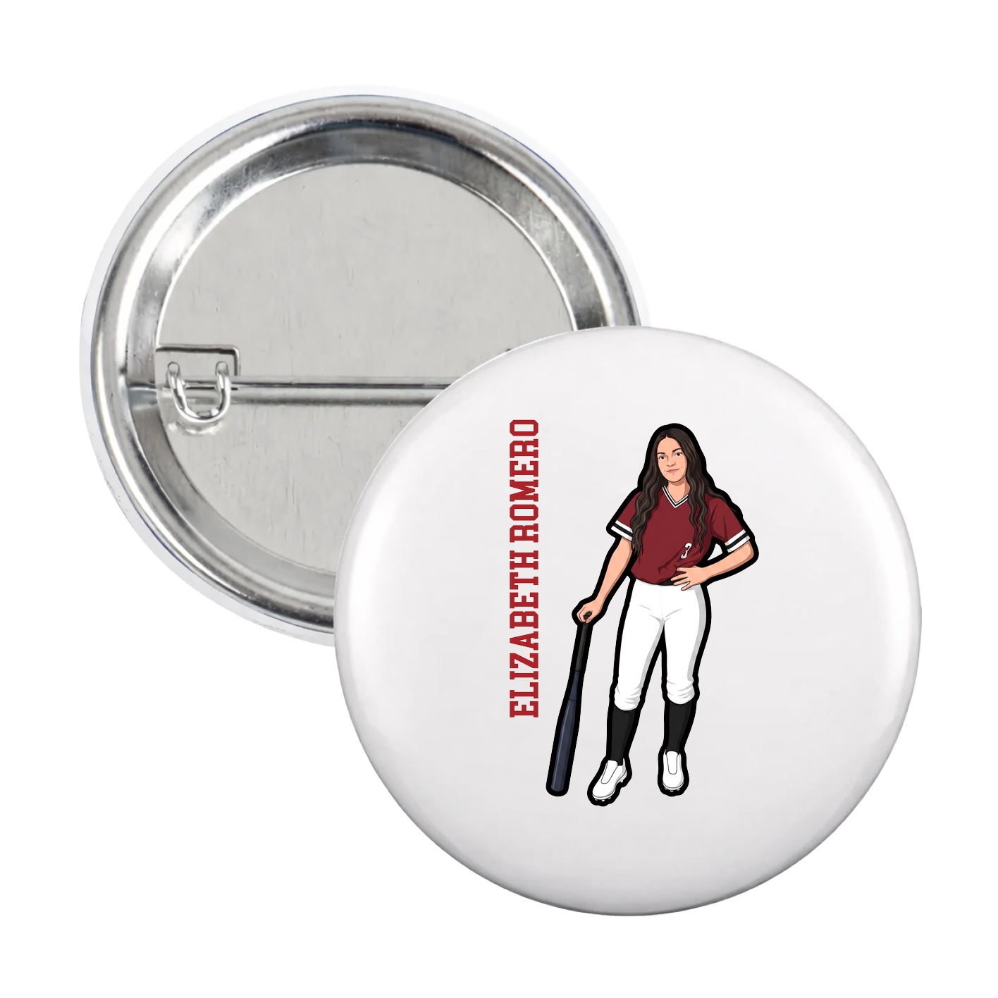 Game Day Button — Name Vertical in White