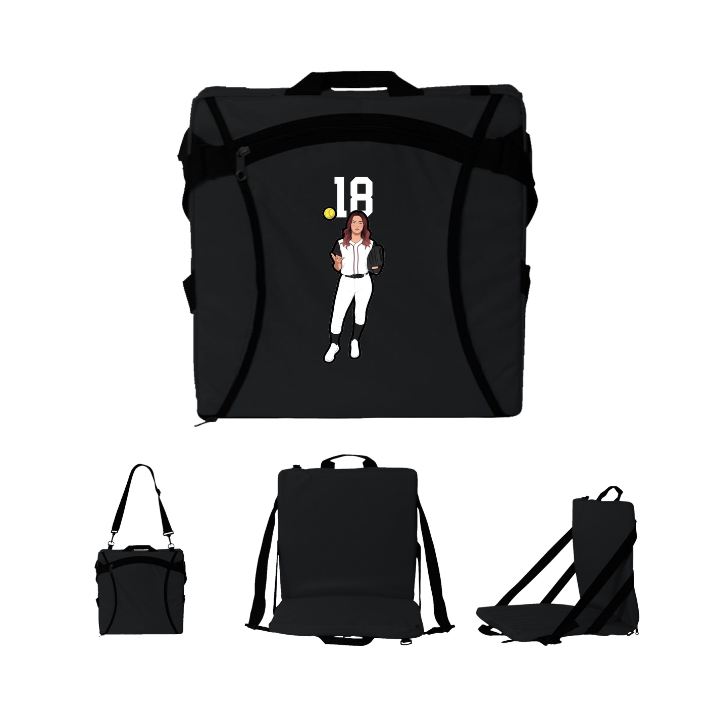 Folding Stadium Seat — Number Top in Black