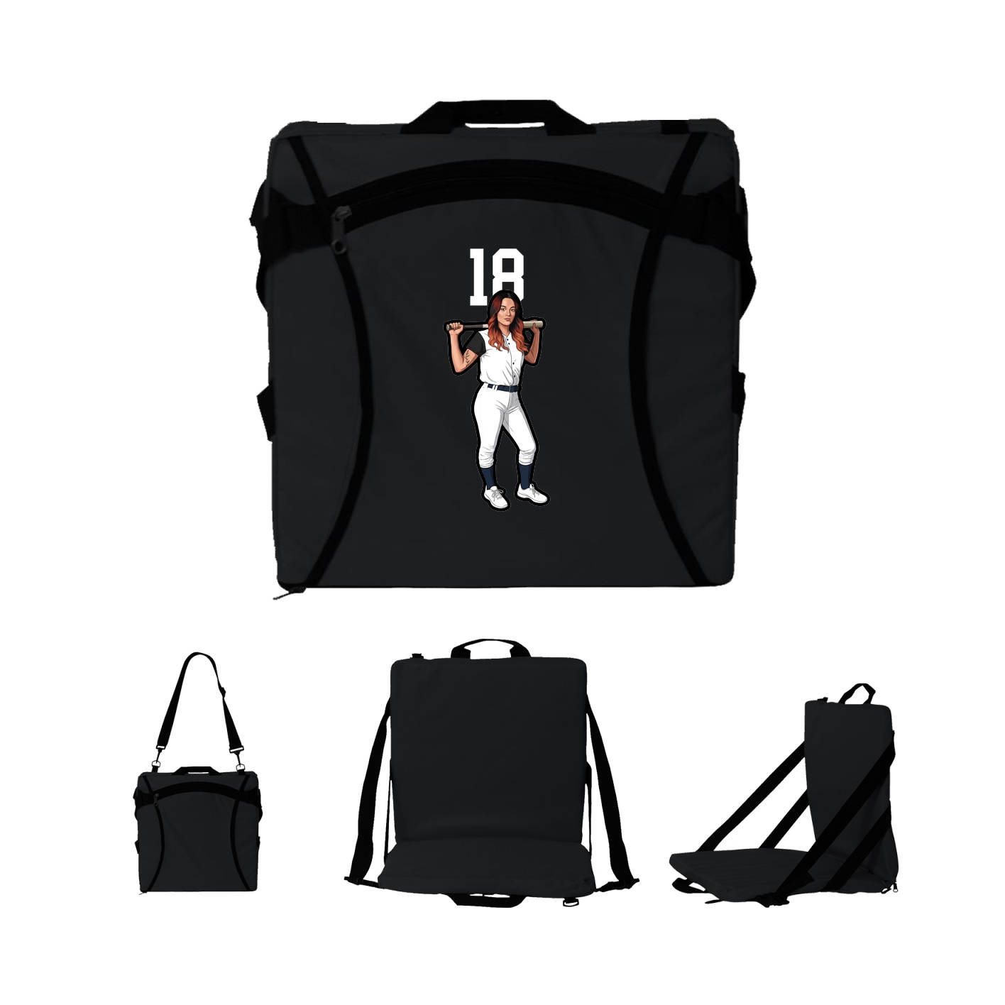 Folding Stadium Seat — Number Top in Black