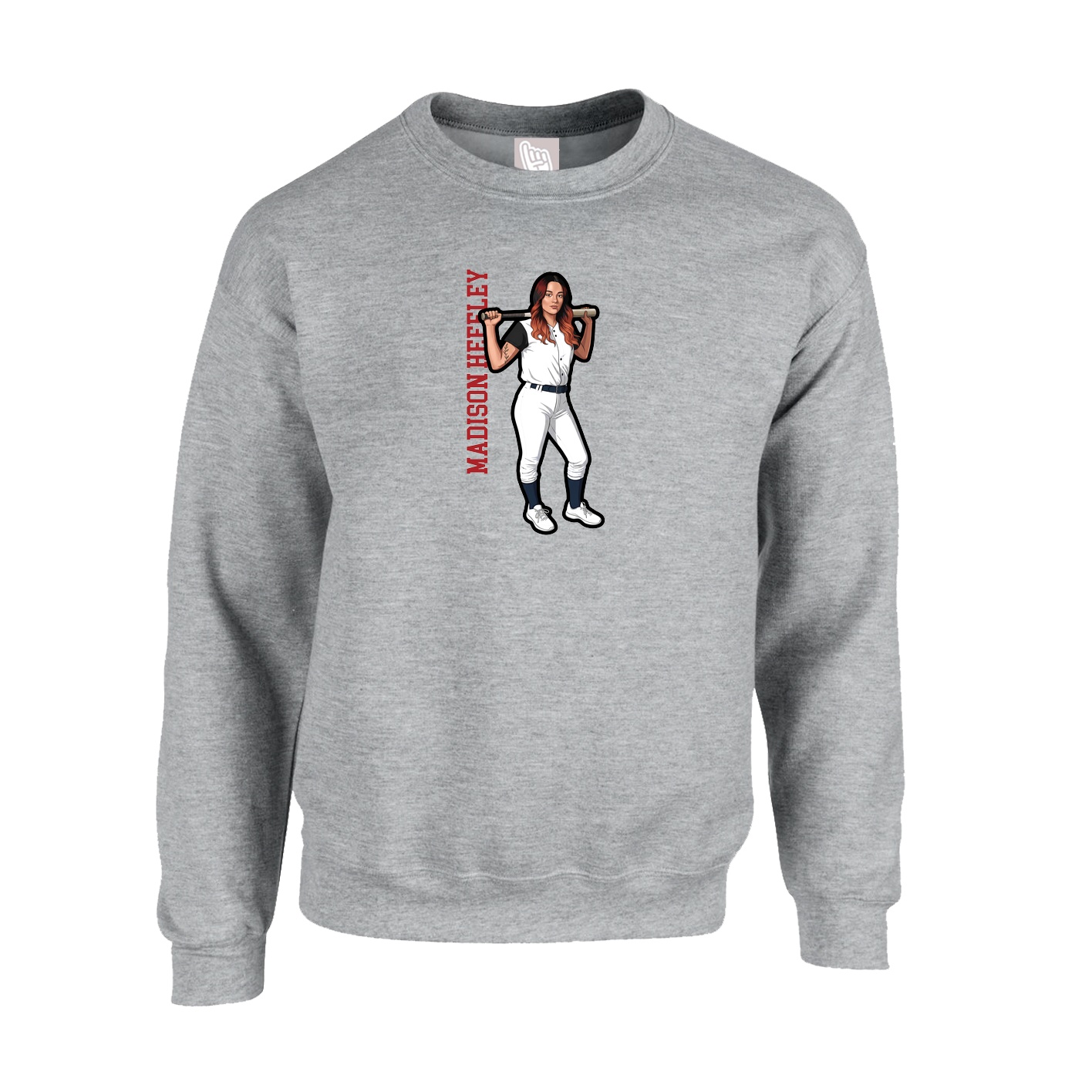 Fleece Crew — Name Vertical in Grey